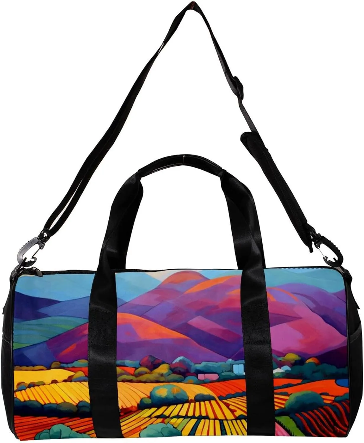 Travel Bag,Mens Gym Bag,Womens Gym Bag,Colored Trees Field Mountains,Sports Bag