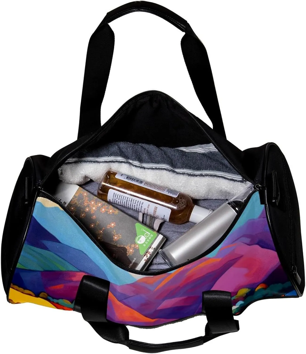 Travel Bag,Mens Gym Bag,Womens Gym Bag,Colored Trees Field Mountains,Sports Bag