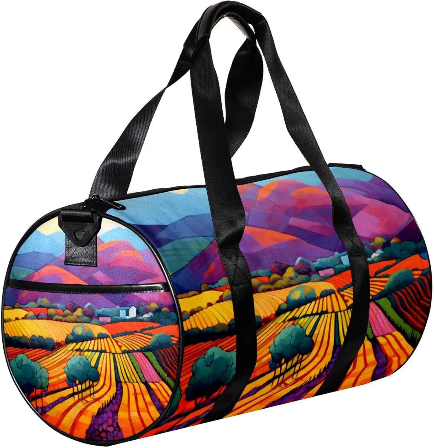 Travel Bag,Mens Gym Bag,Womens Gym Bag,Colored Trees Field Mountains,Sports Bag
