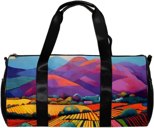 Travel Bag,Mens Gym Bag,Womens Gym Bag,Colored Trees Field Mountains,Sports Bag