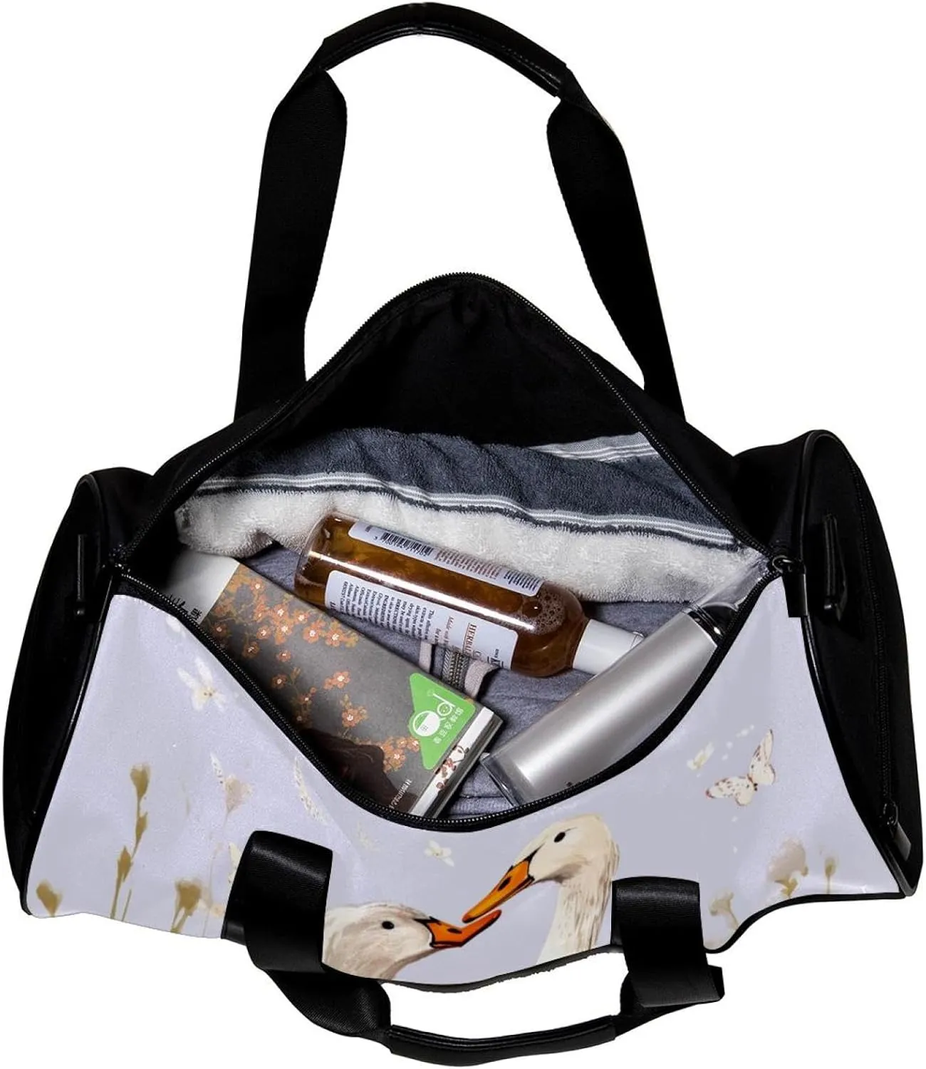 Travel Bag,Mens Gym Bag,Womens Gym Bag,Couple Flower Goose,Sports Bag