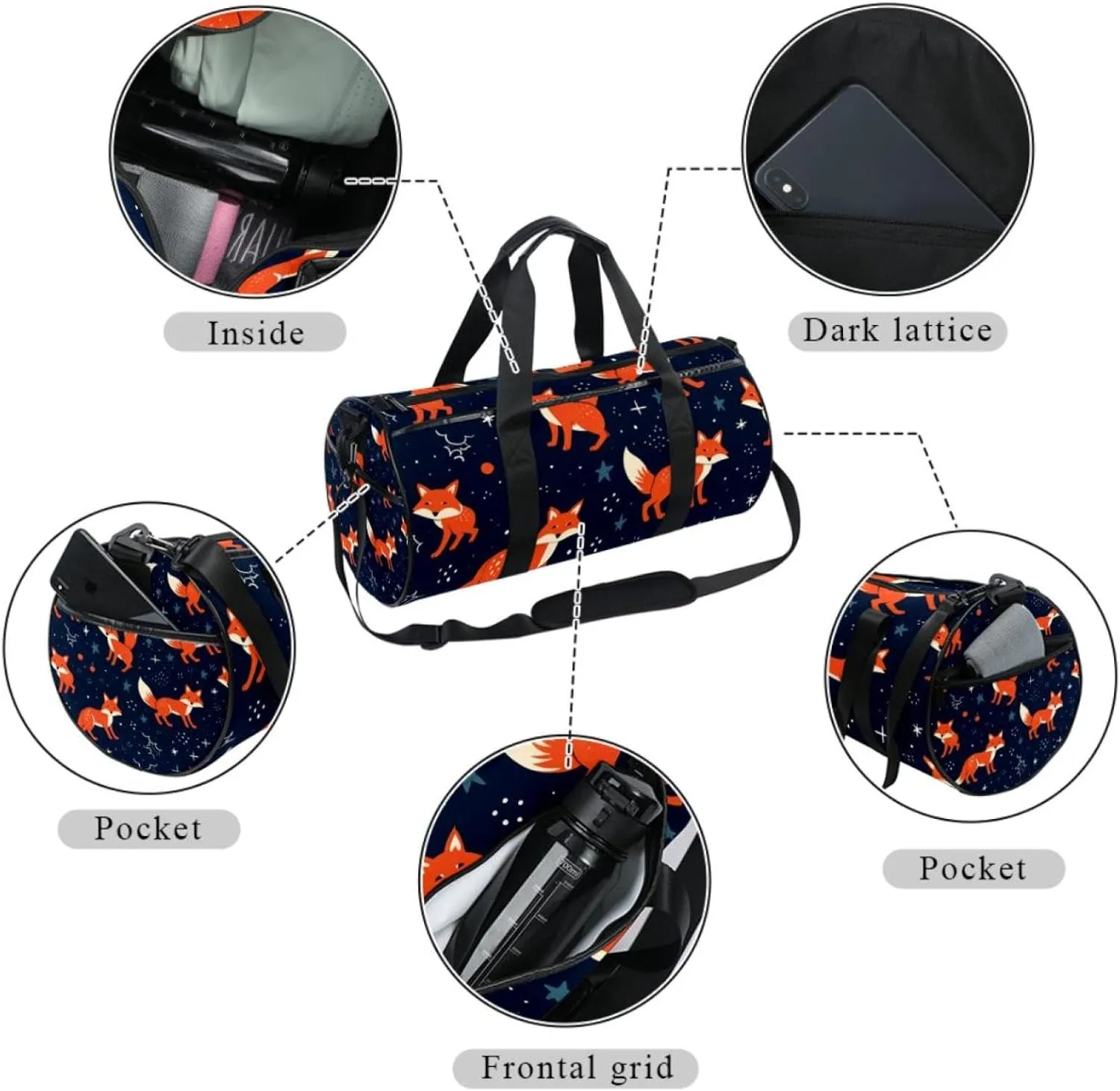 Travel Bag,Mens Gym Bag,Womens Gym Bag,Cute Abstract Fox,Sports Bag