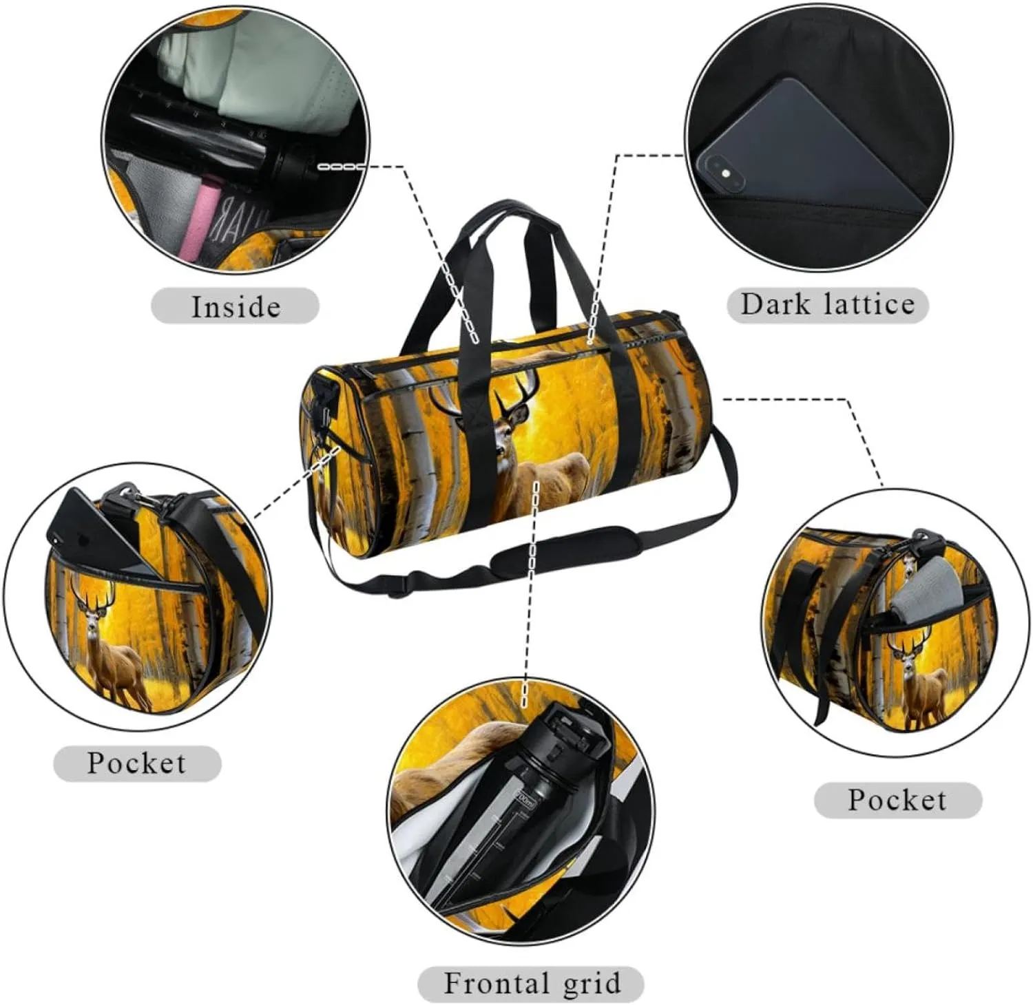 Travel Bag,Mens Gym Bag,Womens Gym Bag,Deer in Autumn Forest,Sports Bag