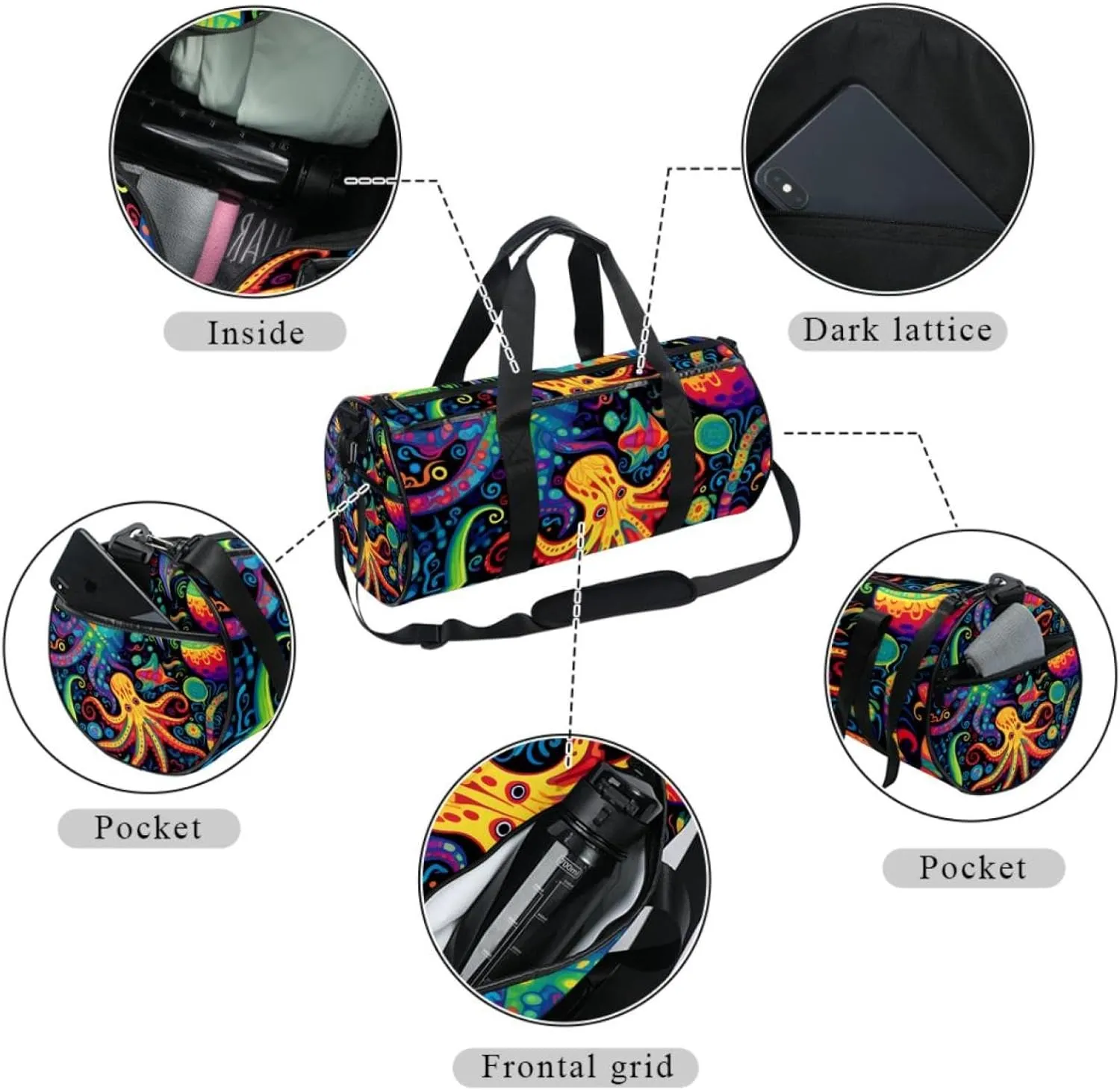 Travel Bag,Mens Gym Bag,Womens Gym Bag,Devilfish Jellyfish Sea Shell,Sports Bag