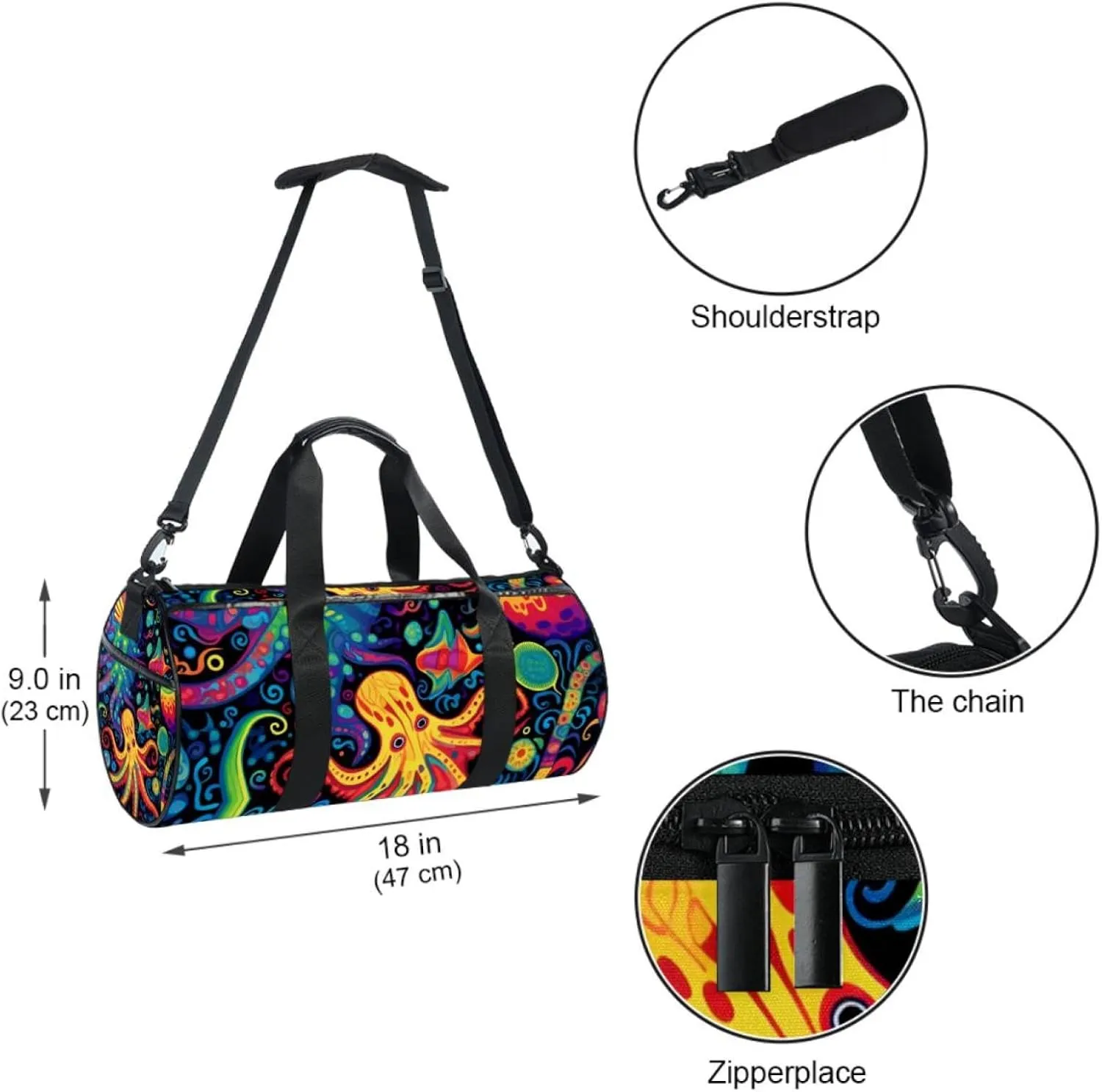 Travel Bag,Mens Gym Bag,Womens Gym Bag,Devilfish Jellyfish Sea Shell,Sports Bag
