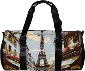 Travel Bag,Mens Gym Bag,Womens Gym Bag,Eiffel Tower Vintage Newspaper,Sports Bag