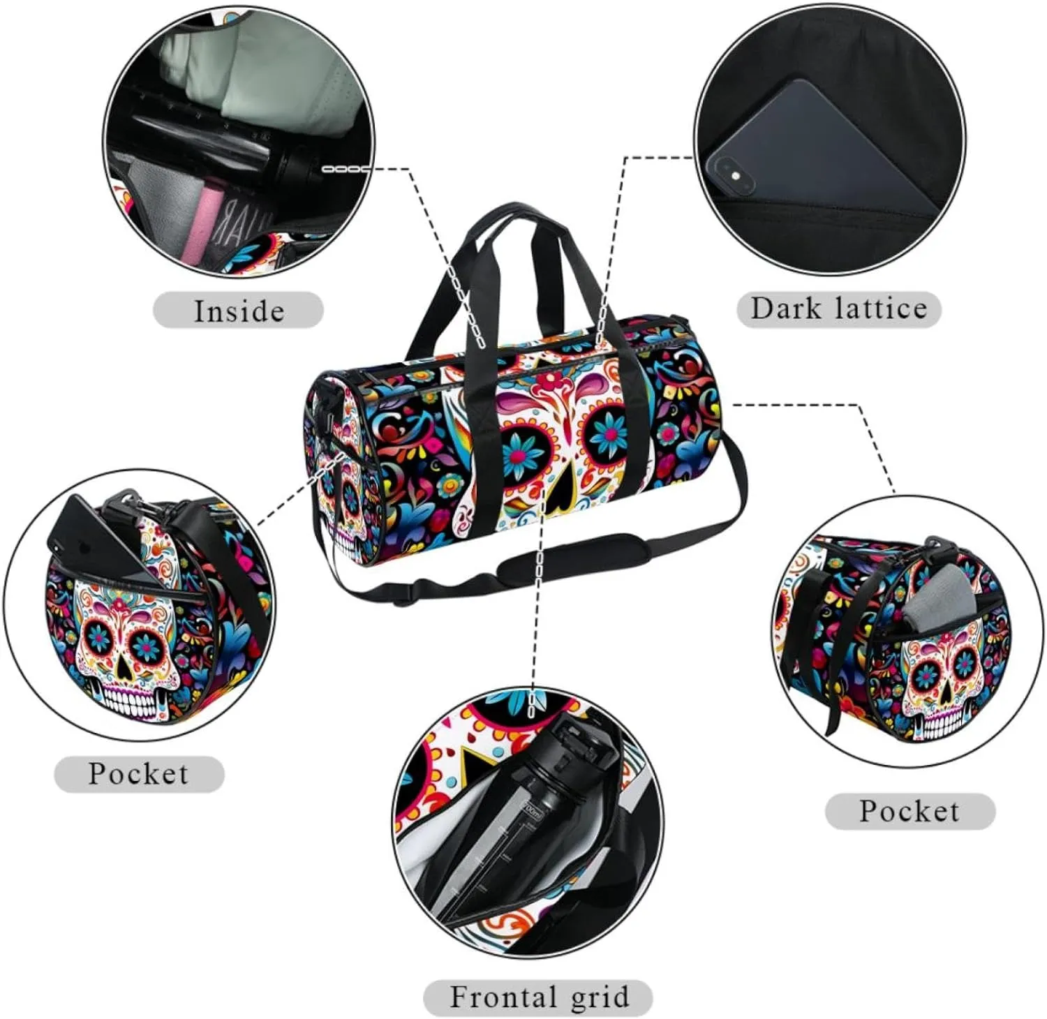 Travel Bag,Mens Gym Bag,Womens Gym Bag,Ethnic Style Sugar Skull,Sports Bag