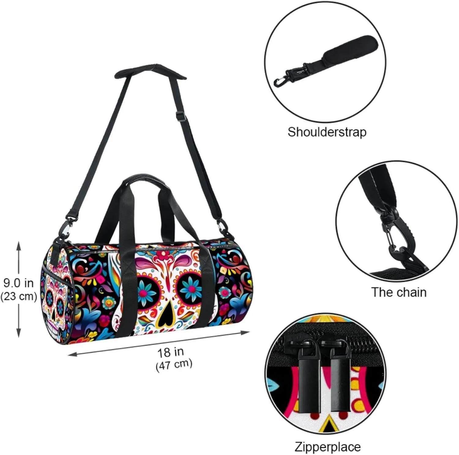 Travel Bag,Mens Gym Bag,Womens Gym Bag,Ethnic Style Sugar Skull,Sports Bag