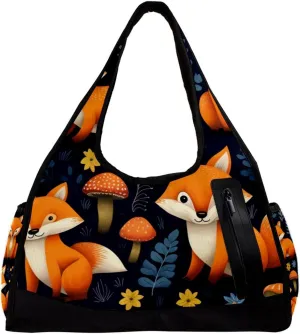 Travel Bag,Mens Gym Bag,Womens Gym Bag,Flower Leaf Animal Fox,Sports Bag