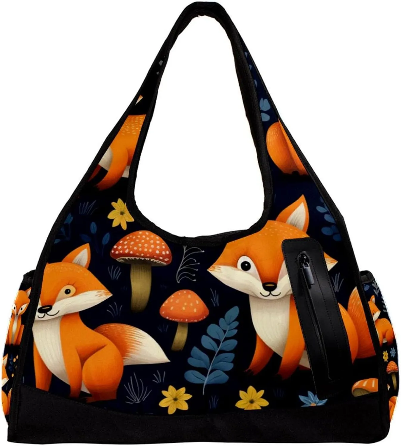 Travel Bag,Mens Gym Bag,Womens Gym Bag,Flower Leaf Animal Fox,Sports Bag