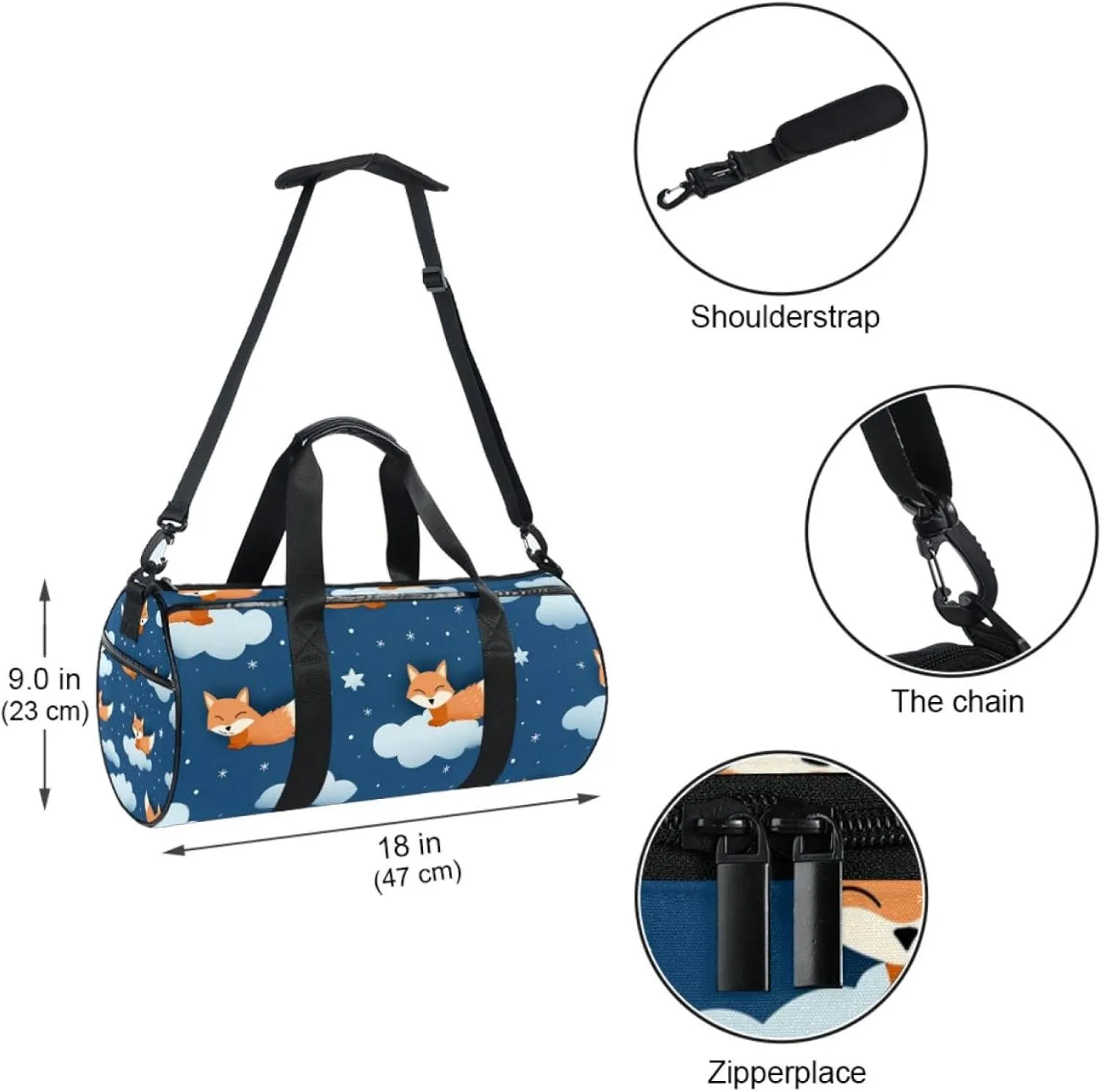 Travel Bag,Mens Gym Bag,Womens Gym Bag,Fox Animal with Clouds,Sports Bag