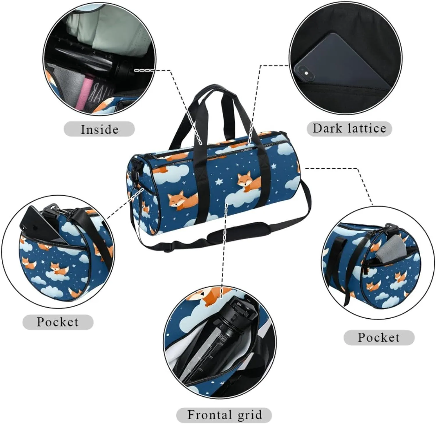 Travel Bag,Mens Gym Bag,Womens Gym Bag,Fox Animal with Clouds,Sports Bag
