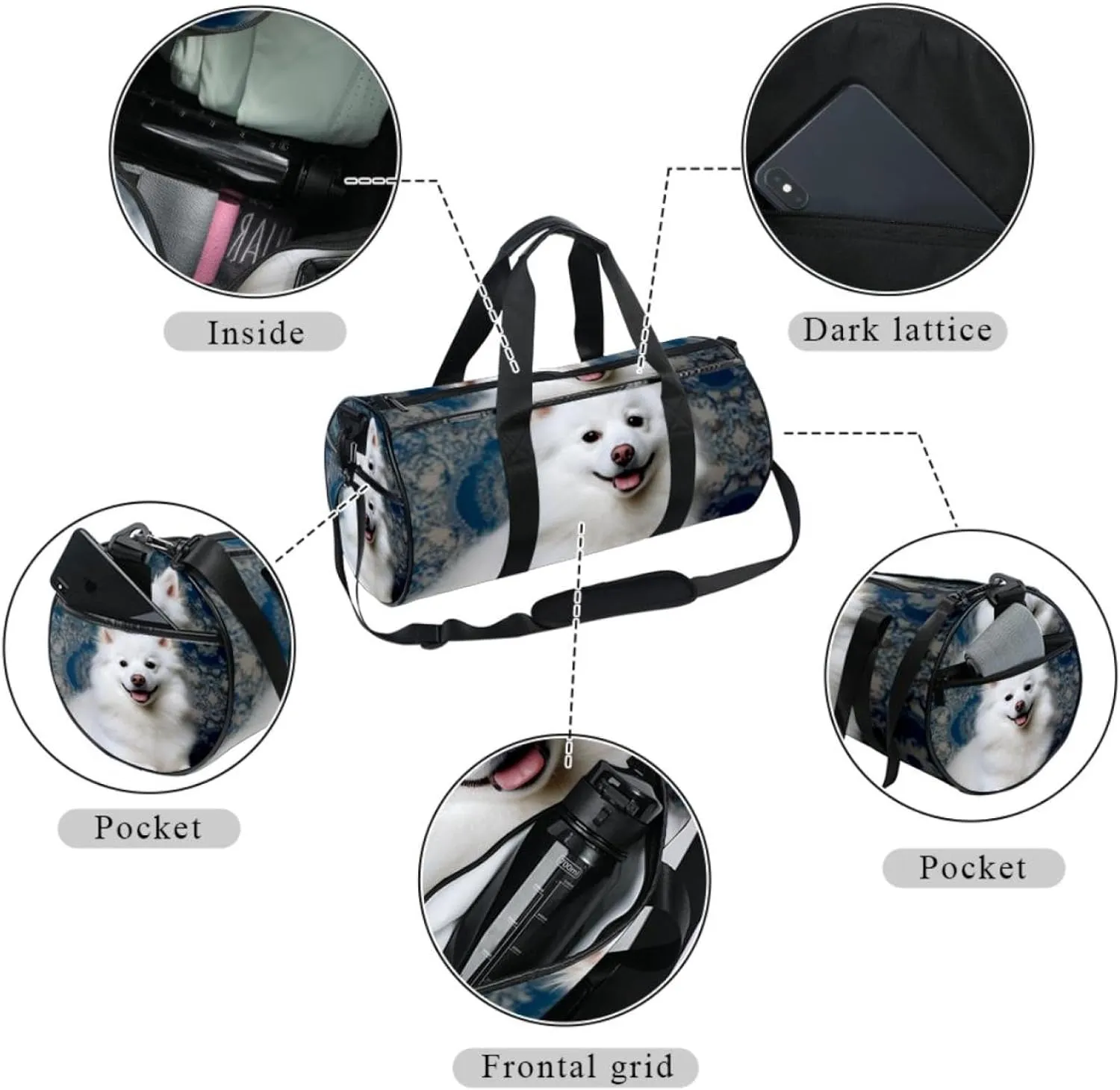 Travel Bag,Mens Gym Bag,Womens Gym Bag,Samoyed Dog at Home,Sports Bag