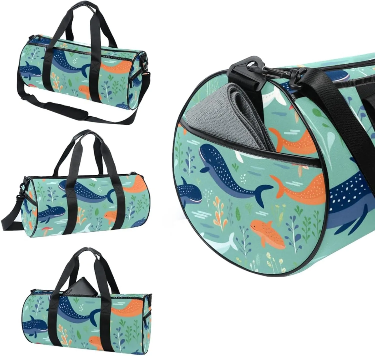 Travel Bag,Mens Gym Bag,Womens Gym Bag,Sea Wave Whales Cute,Sports Bag