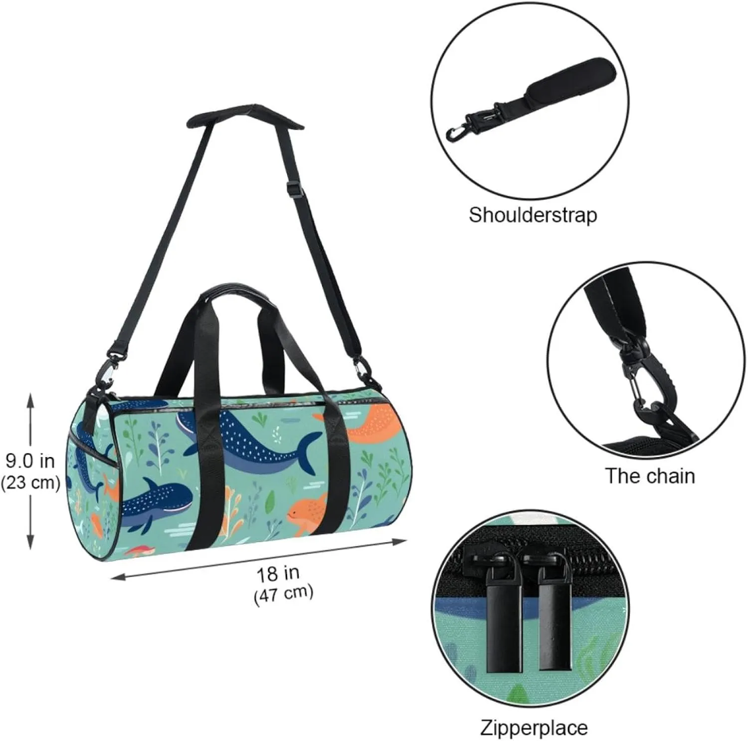 Travel Bag,Mens Gym Bag,Womens Gym Bag,Sea Wave Whales Cute,Sports Bag