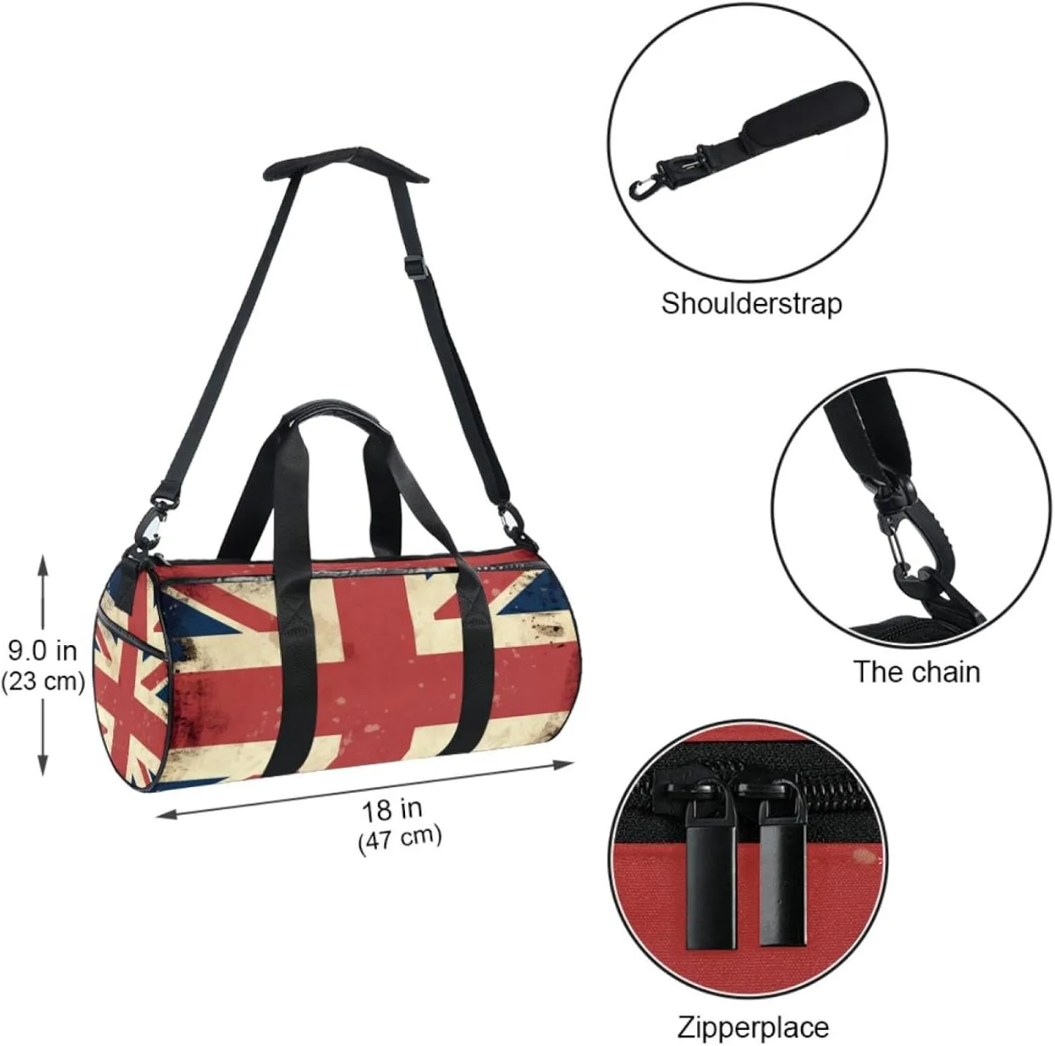 Travel Bag,Mens Gym Bag,Womens Gym Bag,Vintage Britain Flag,Sports Bag