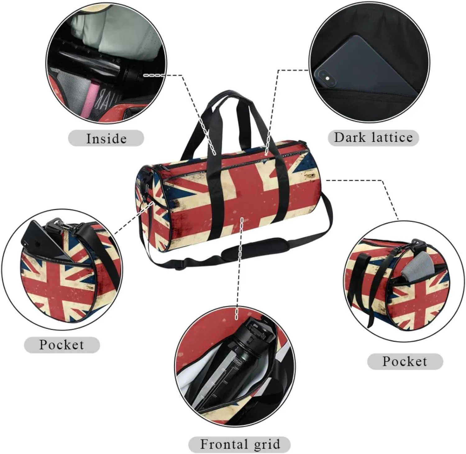 Travel Bag,Mens Gym Bag,Womens Gym Bag,Vintage Britain Flag,Sports Bag