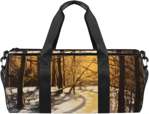 Travel Bag,Mens Gym Bag,Womens Gym Bag,Winter Forest Tree Path,Sports Bag