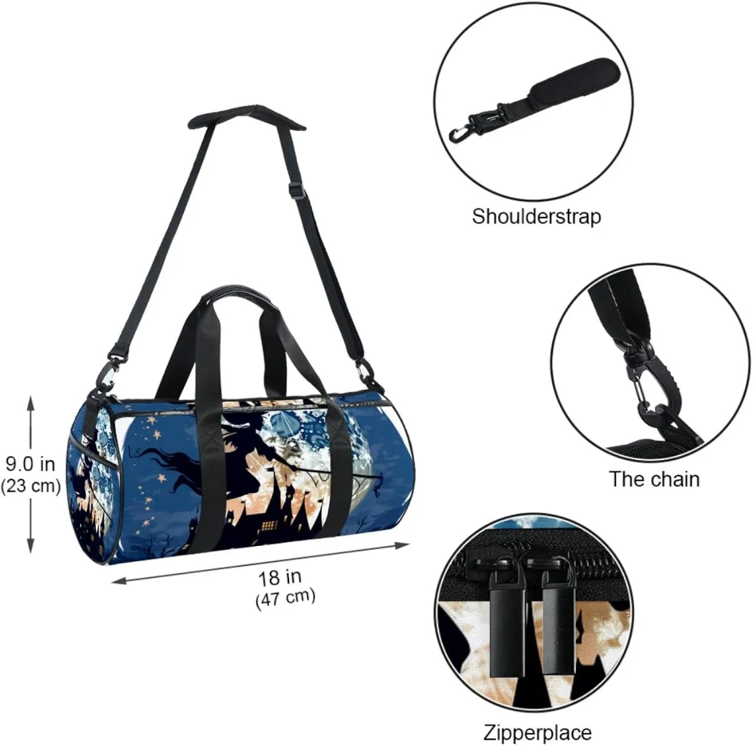 Travel Bag,Mens Gym Bag,Womens Gym Bag,Witch Castle Moonlight,Sports Bag