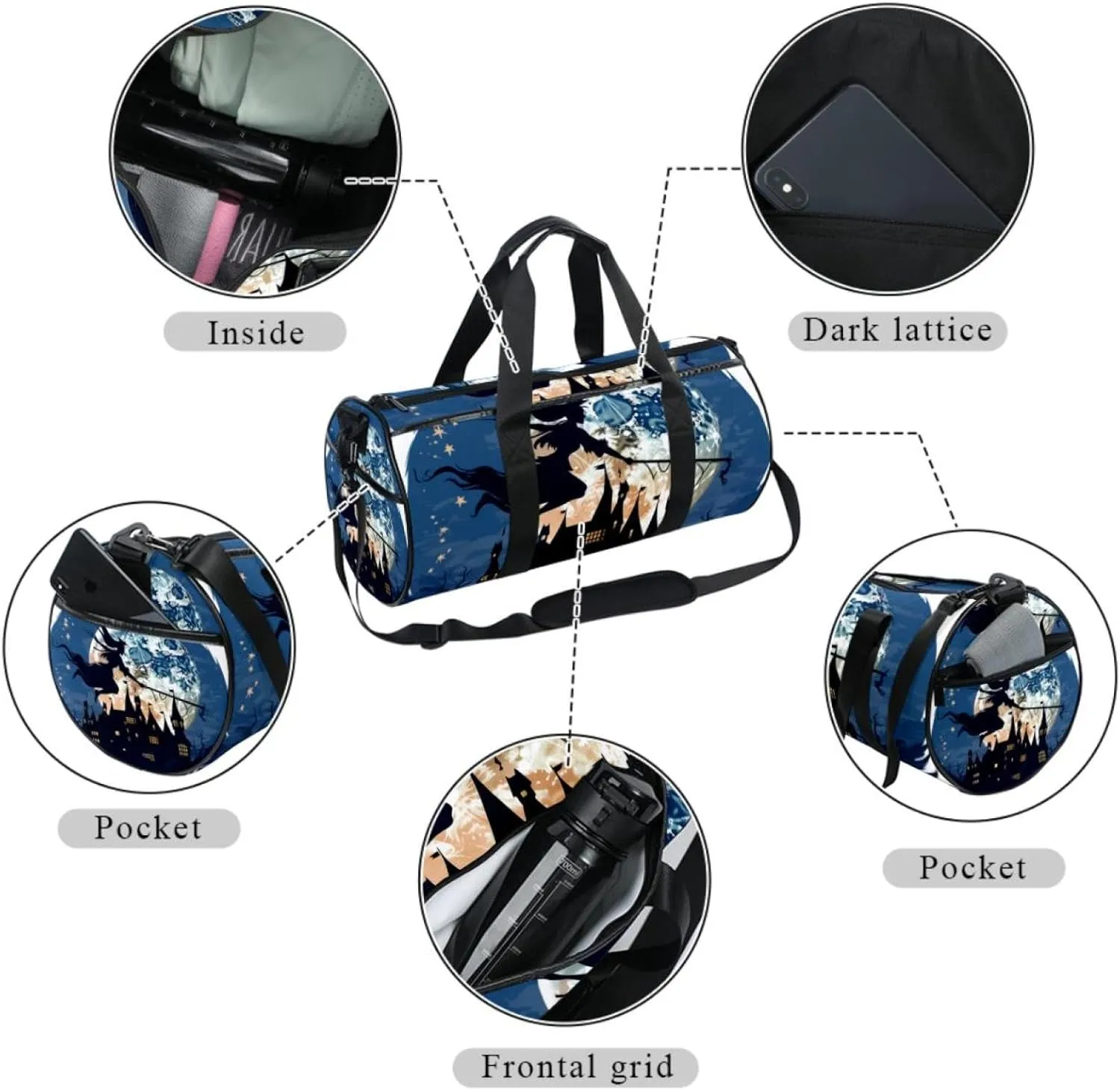 Travel Bag,Mens Gym Bag,Womens Gym Bag,Witch Castle Moonlight,Sports Bag