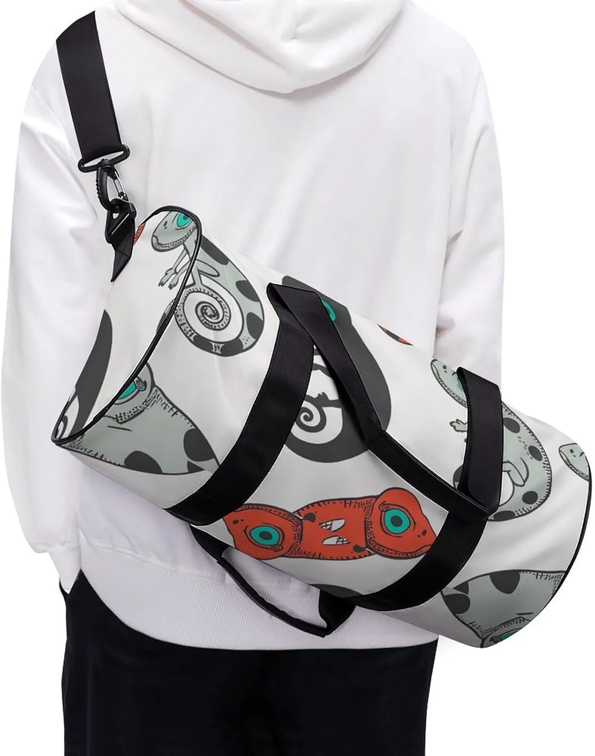 Travel Duffel Bag for Men And Women,Cartoon Chameleon Pattern Waterproof Sports Fitness Bag Portable Travel Duffel Bag
