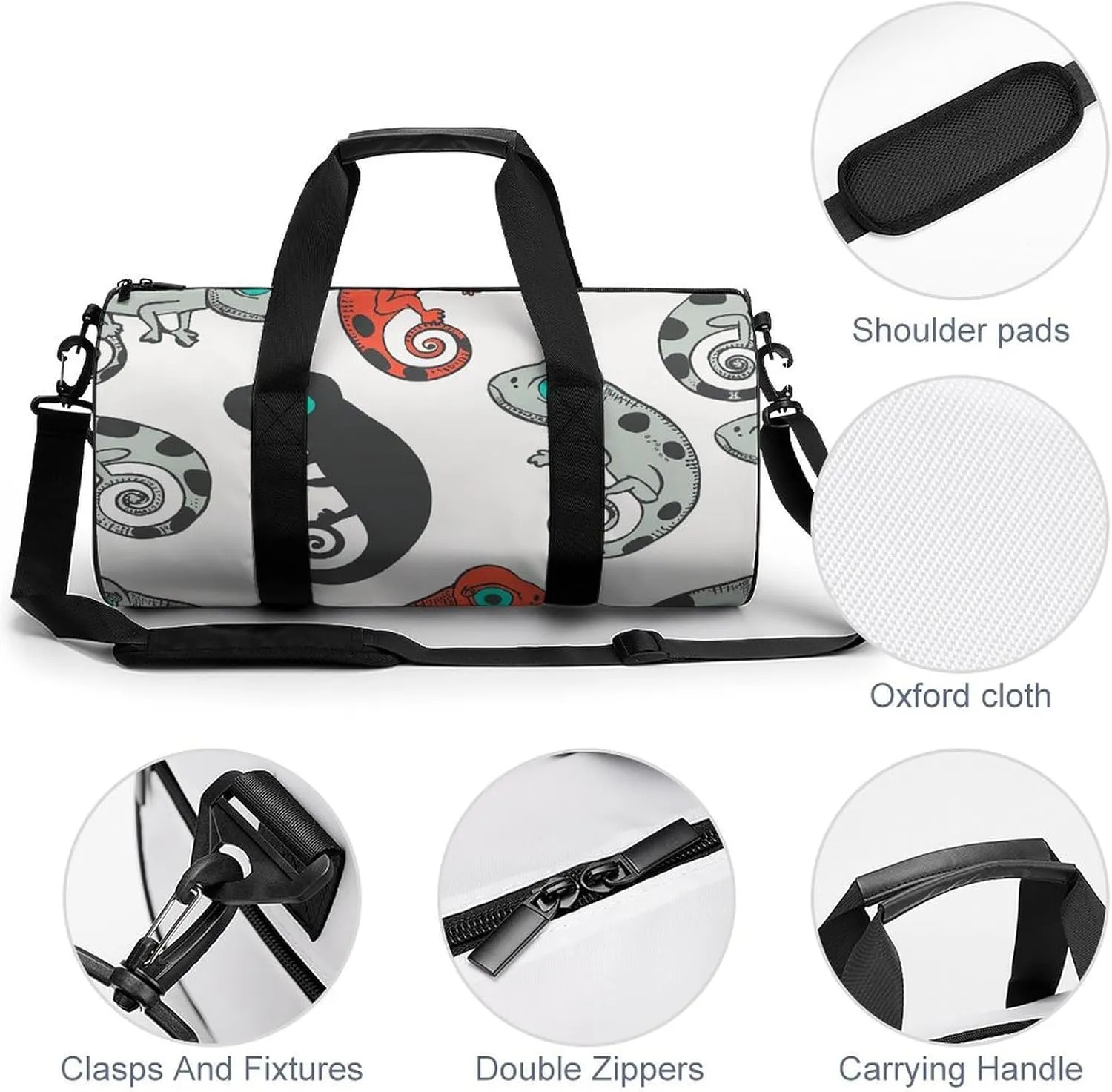 Travel Duffel Bag for Men And Women,Cartoon Chameleon Pattern Waterproof Sports Fitness Bag Portable Travel Duffel Bag