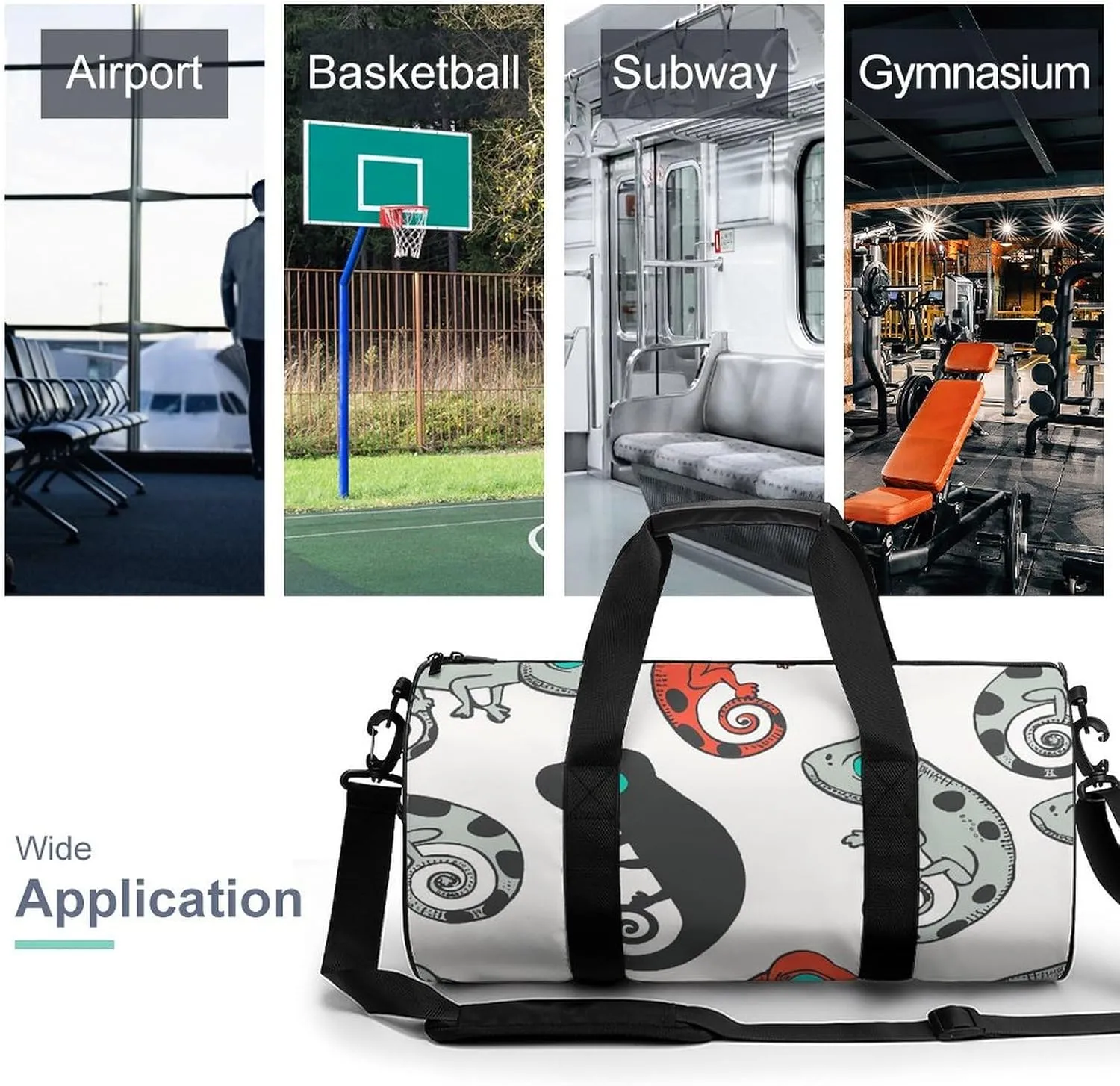 Travel Duffel Bag for Men And Women,Cartoon Chameleon Pattern Waterproof Sports Fitness Bag Portable Travel Duffel Bag