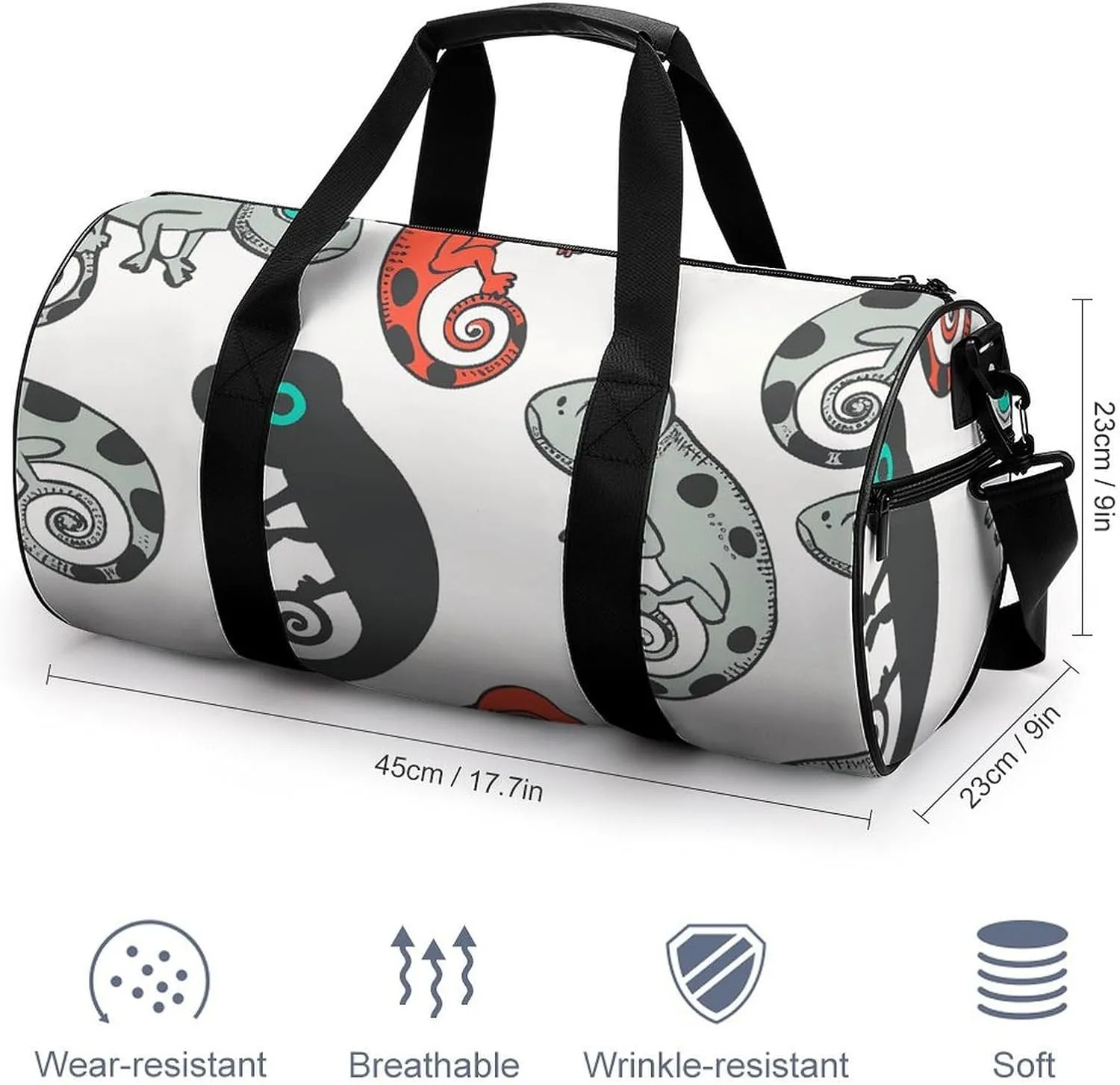 Travel Duffel Bag for Men And Women,Cartoon Chameleon Pattern Waterproof Sports Fitness Bag Portable Travel Duffel Bag