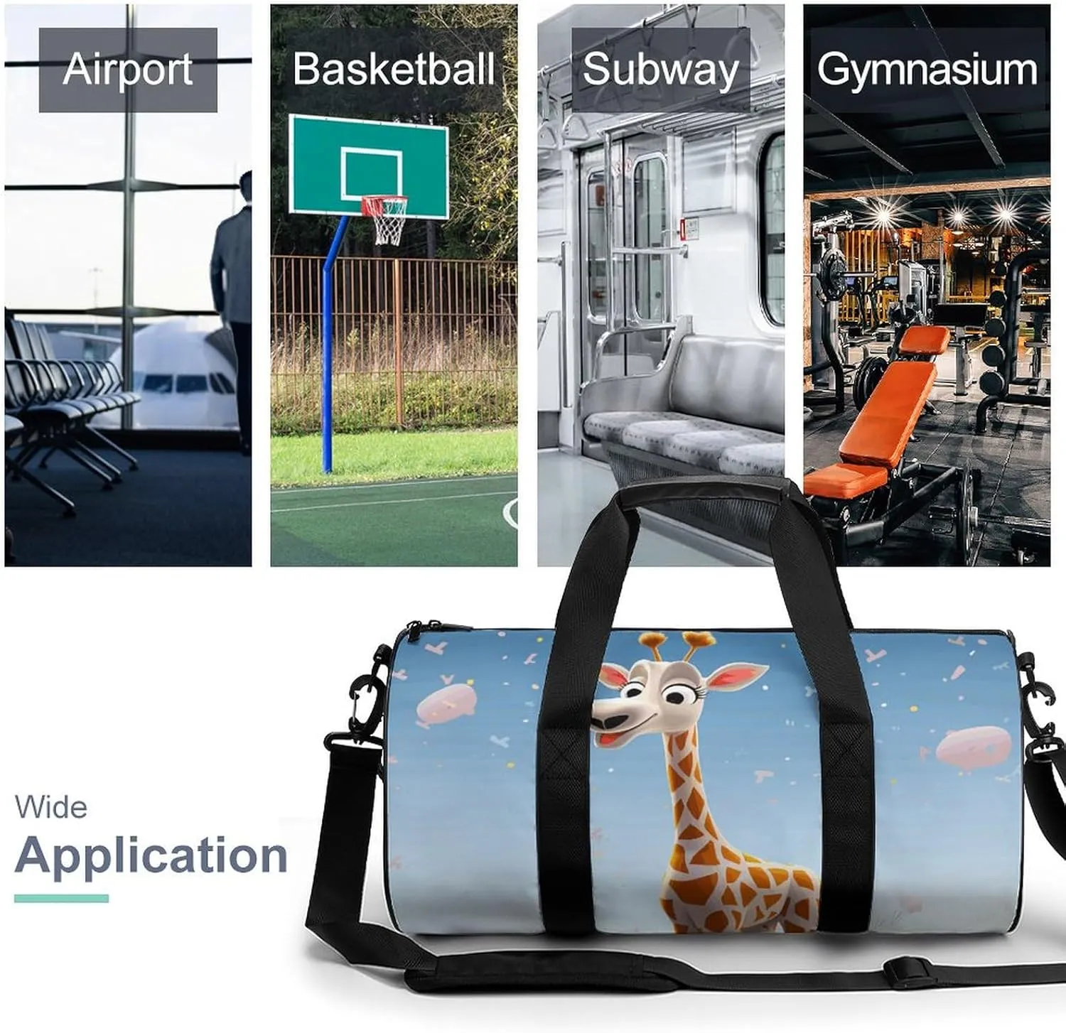 Travel Duffel Bag for Men And Women,Cartoons Giraffe Waterproof Sports Fitness Bag Portable Travel Duffel Bag