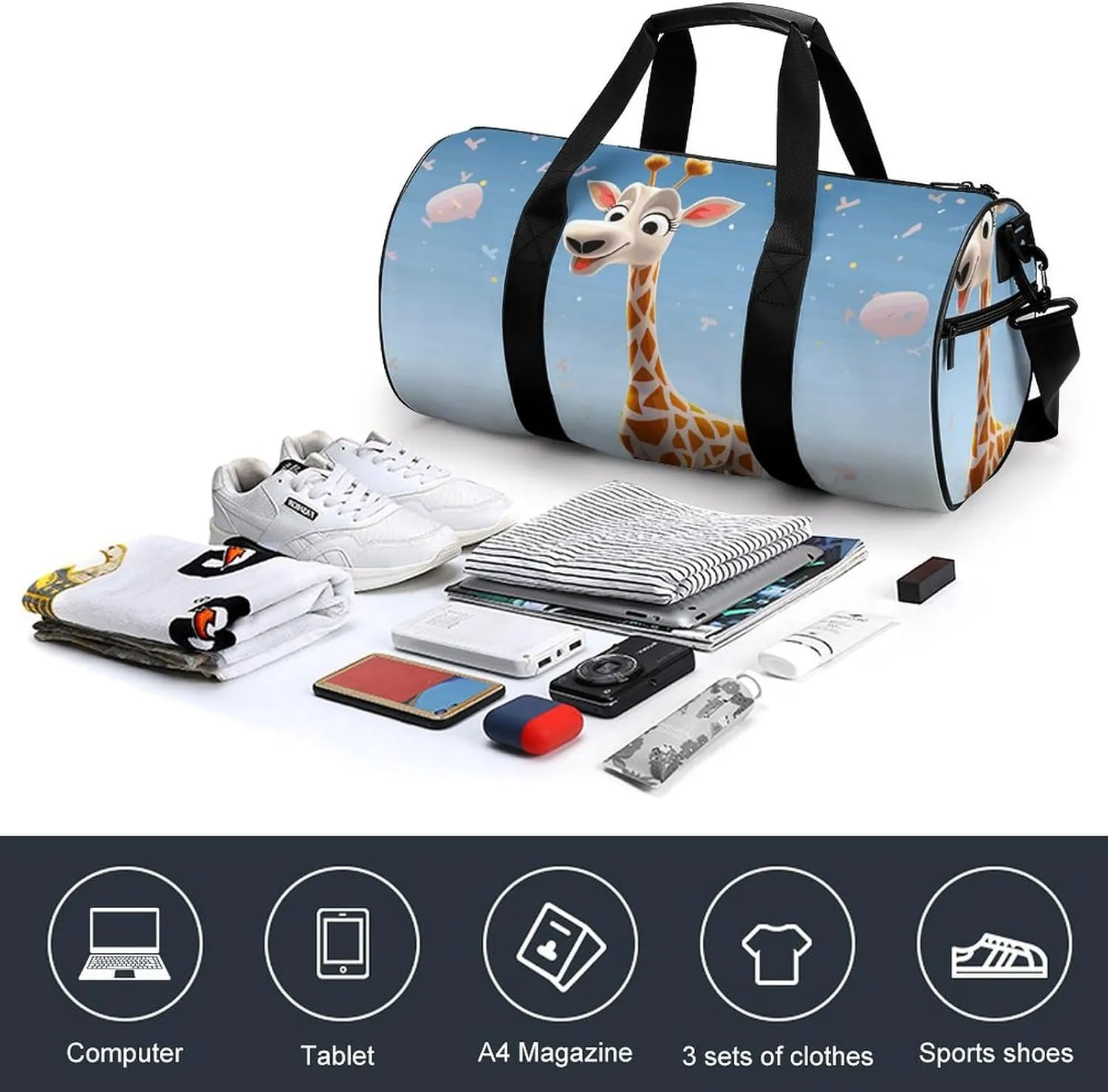 Travel Duffel Bag for Men And Women,Cartoons Giraffe Waterproof Sports Fitness Bag Portable Travel Duffel Bag