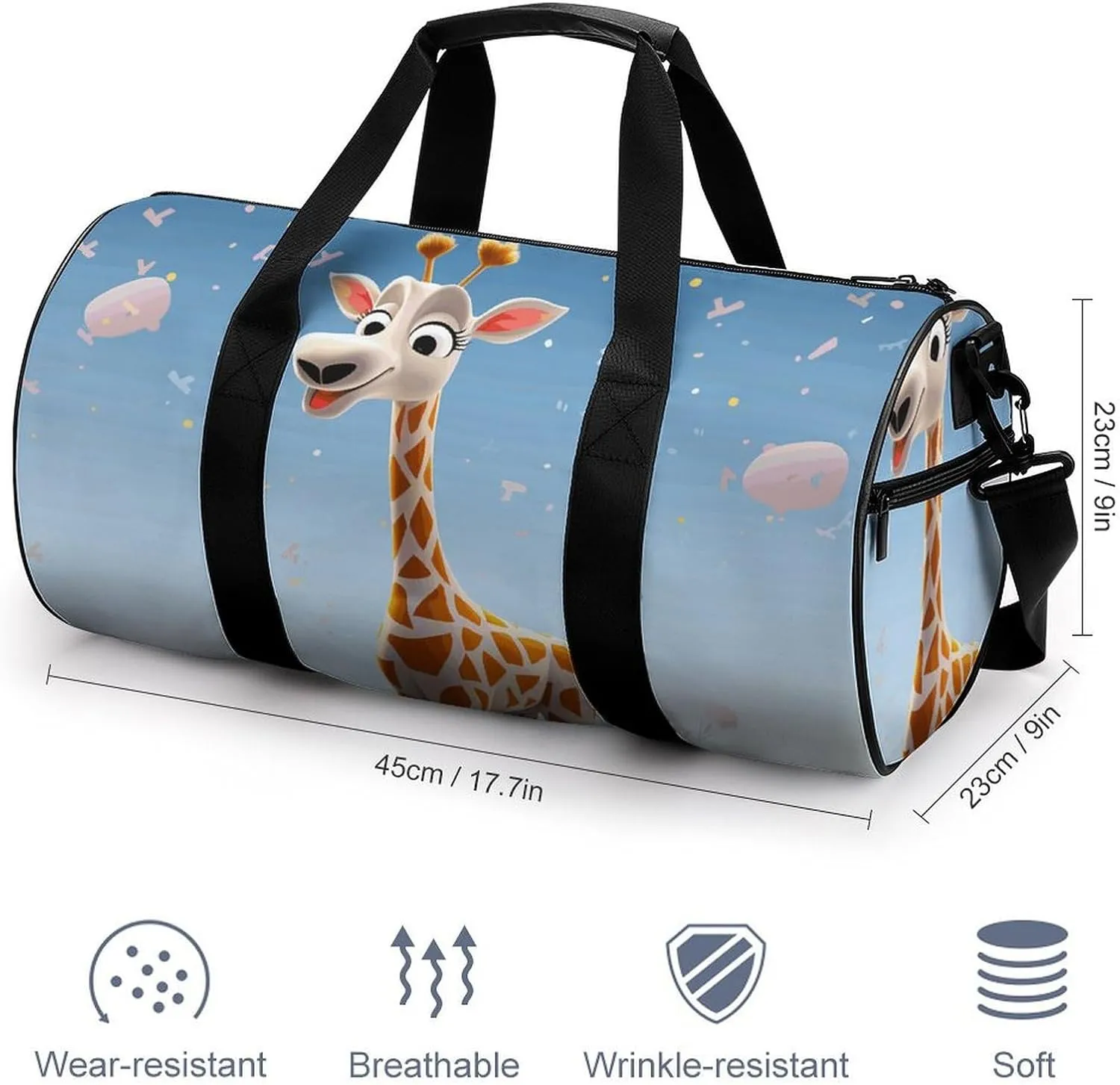 Travel Duffel Bag for Men And Women,Cartoons Giraffe Waterproof Sports Fitness Bag Portable Travel Duffel Bag