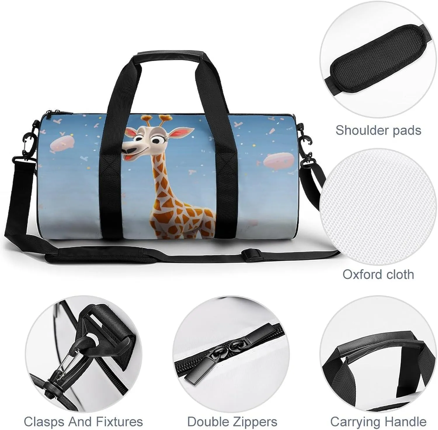 Travel Duffel Bag for Men And Women,Cartoons Giraffe Waterproof Sports Fitness Bag Portable Travel Duffel Bag
