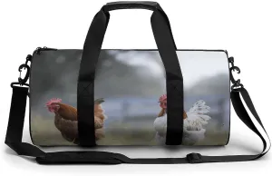 Travel Duffel Bag for Men And Women,Chicken on The Grass Waterproof Sports Fitness Bag Portable Travel Duffel Bag, 17.7in/9in/9in
