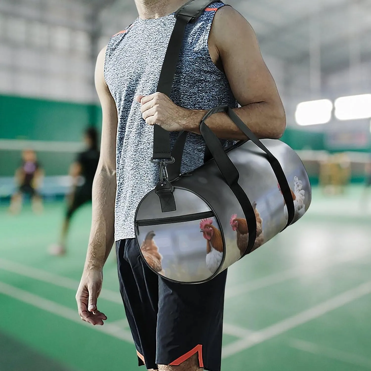 Travel Duffel Bag for Men And Women,Chicken on The Grass Waterproof Sports Fitness Bag Portable Travel Duffel Bag, 17.7in/9in/9in