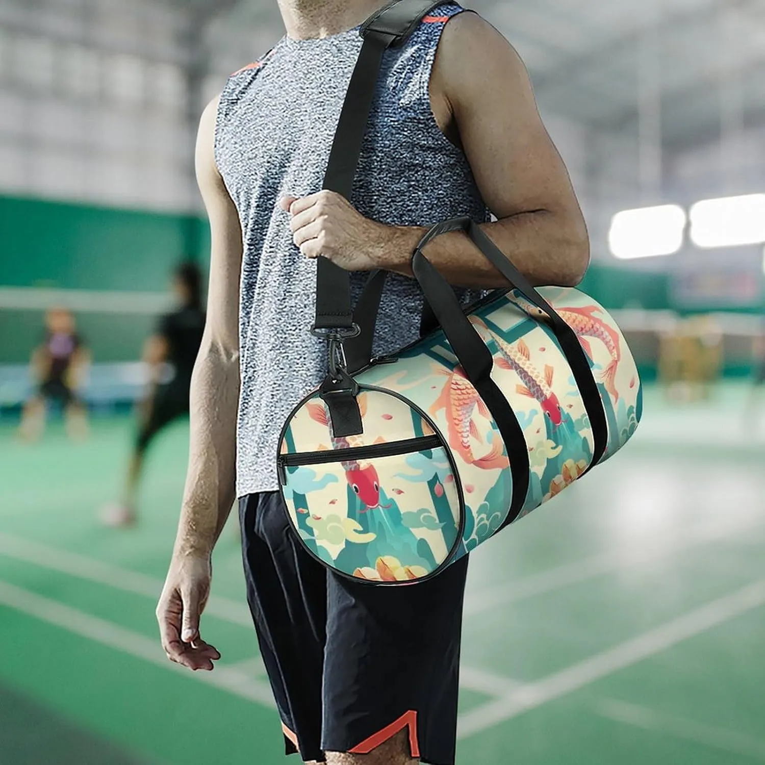 Travel Duffel Bag for Men And Women,Colorful Carp Jumping Waterproof Sports Fitness Bag Portable Travel Duffel Bag