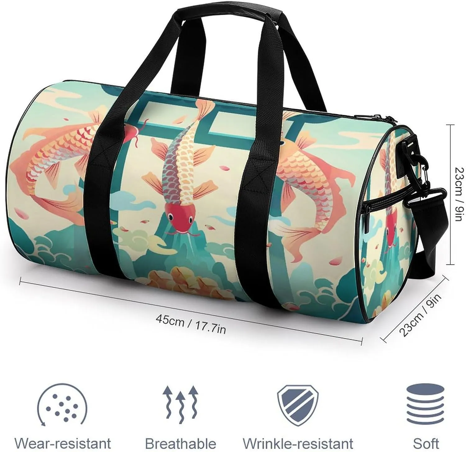 Travel Duffel Bag for Men And Women,Colorful Carp Jumping Waterproof Sports Fitness Bag Portable Travel Duffel Bag