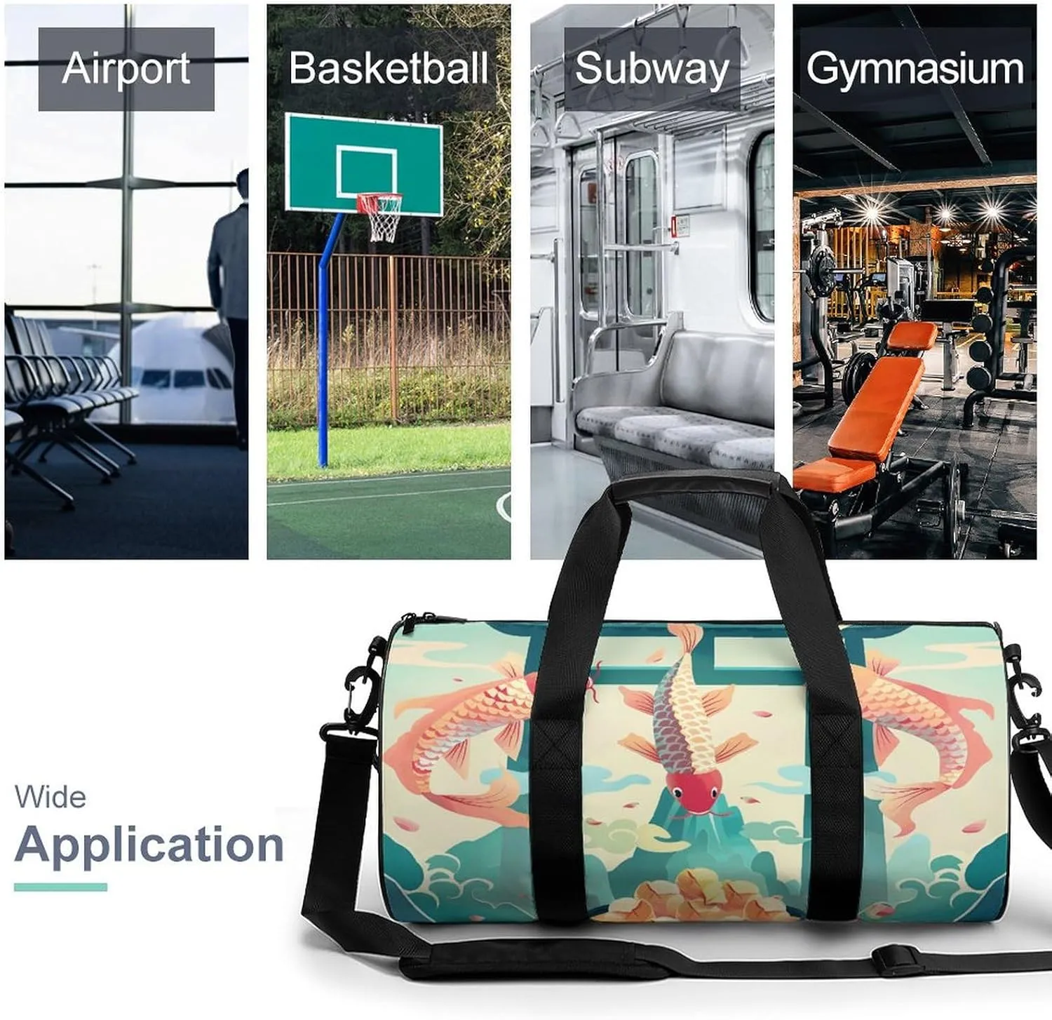 Travel Duffel Bag for Men And Women,Colorful Carp Jumping Waterproof Sports Fitness Bag Portable Travel Duffel Bag
