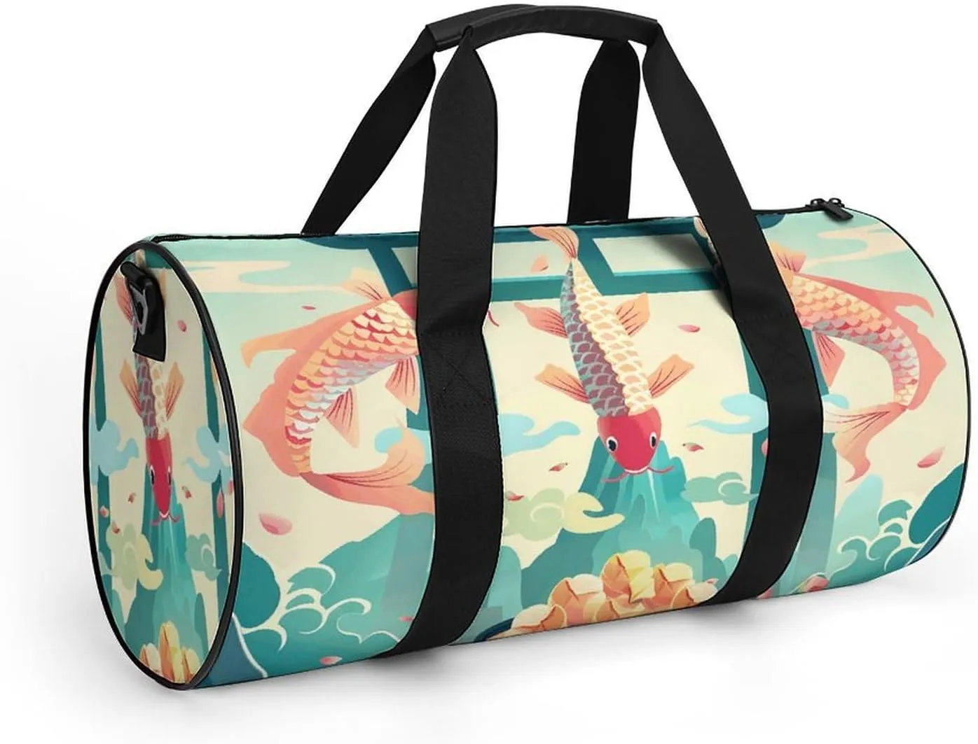 Travel Duffel Bag for Men And Women,Colorful Carp Jumping Waterproof Sports Fitness Bag Portable Travel Duffel Bag