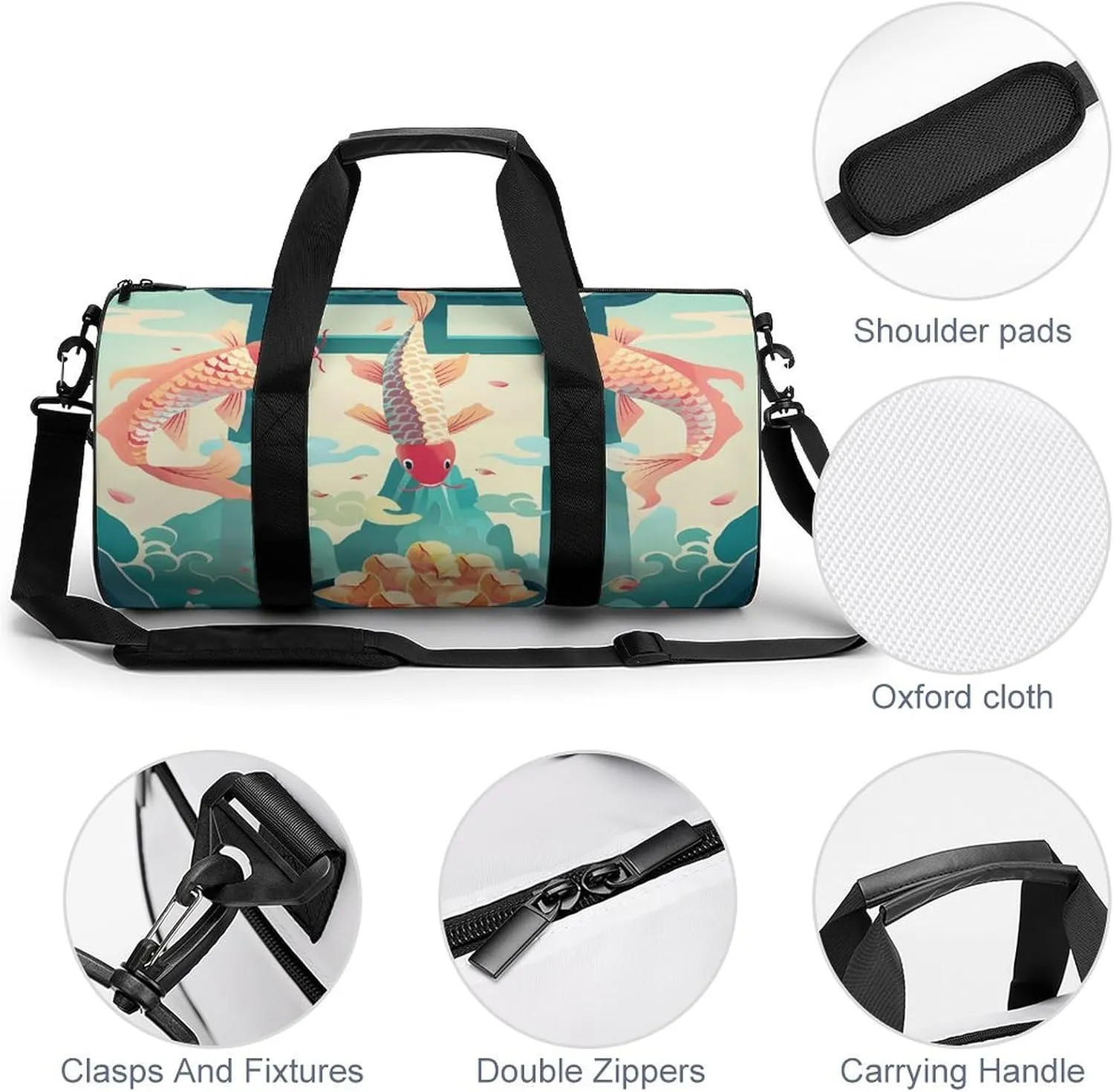 Travel Duffel Bag for Men And Women,Colorful Carp Jumping Waterproof Sports Fitness Bag Portable Travel Duffel Bag