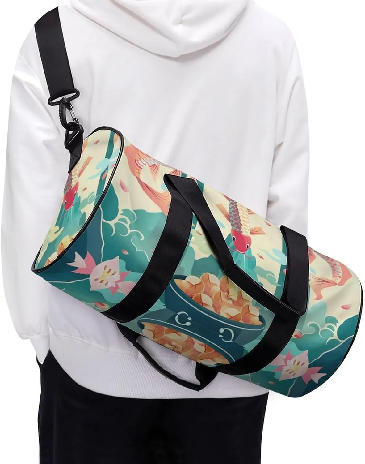 Travel Duffel Bag for Men And Women,Colorful Carp Jumping Waterproof Sports Fitness Bag Portable Travel Duffel Bag