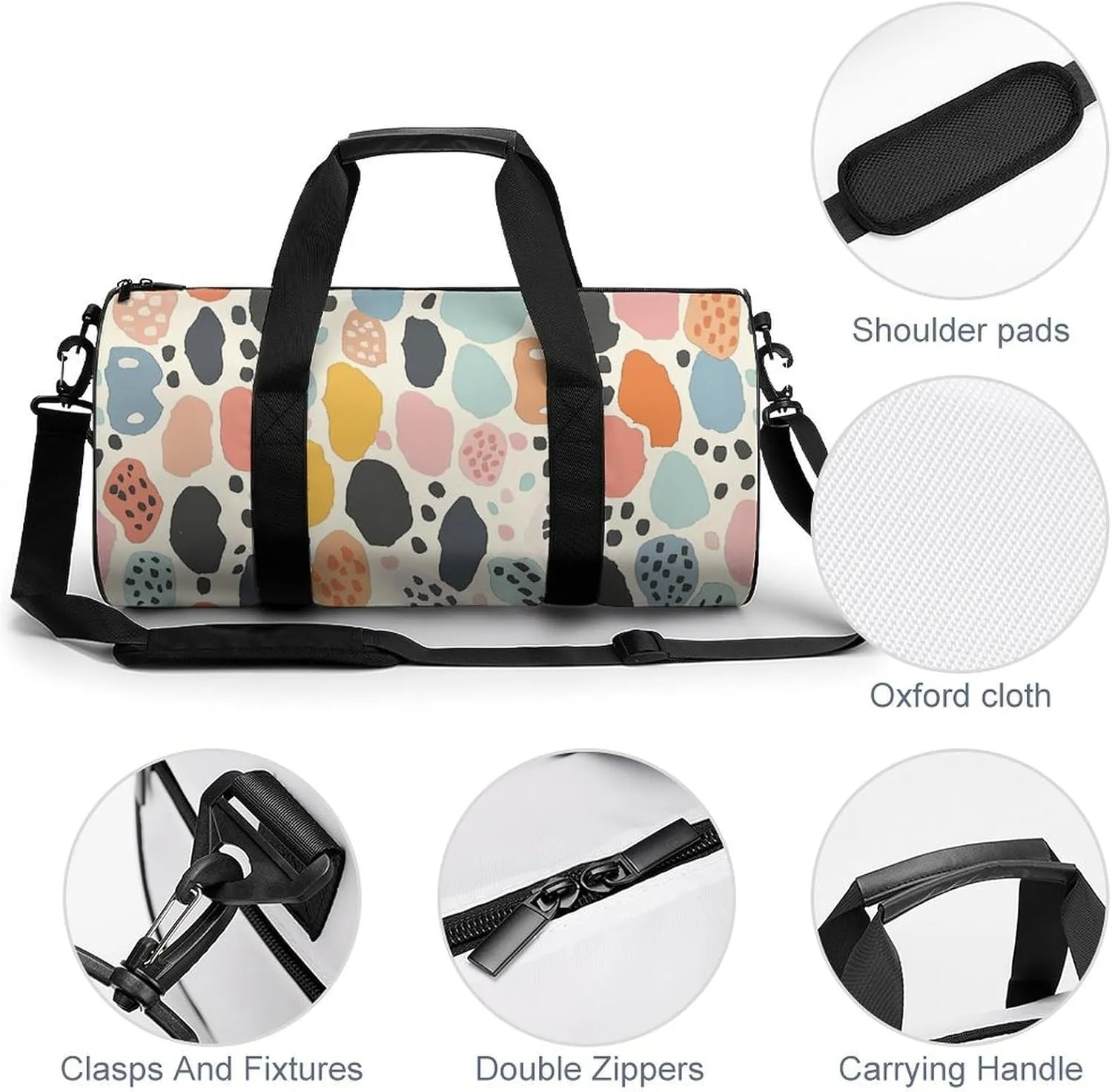 Travel Duffel Bag for Men And Women,Dots with Circles Waterproof Sports Fitness Bag Portable Travel Duffel Bag