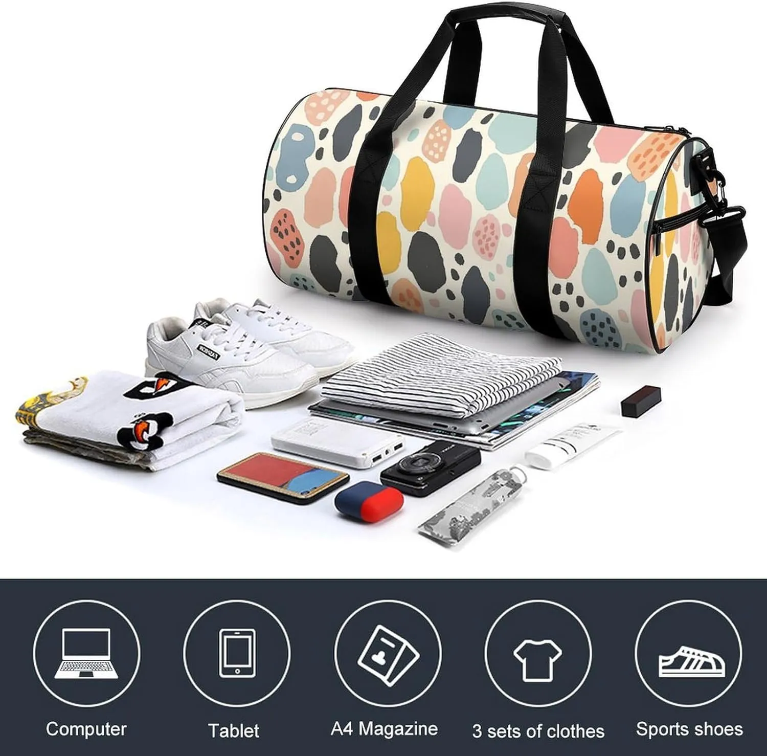 Travel Duffel Bag for Men And Women,Dots with Circles Waterproof Sports Fitness Bag Portable Travel Duffel Bag