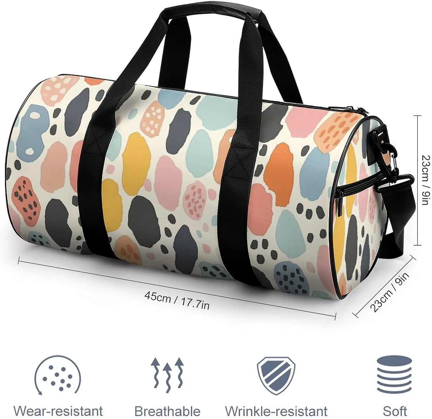 Travel Duffel Bag for Men And Women,Dots with Circles Waterproof Sports Fitness Bag Portable Travel Duffel Bag