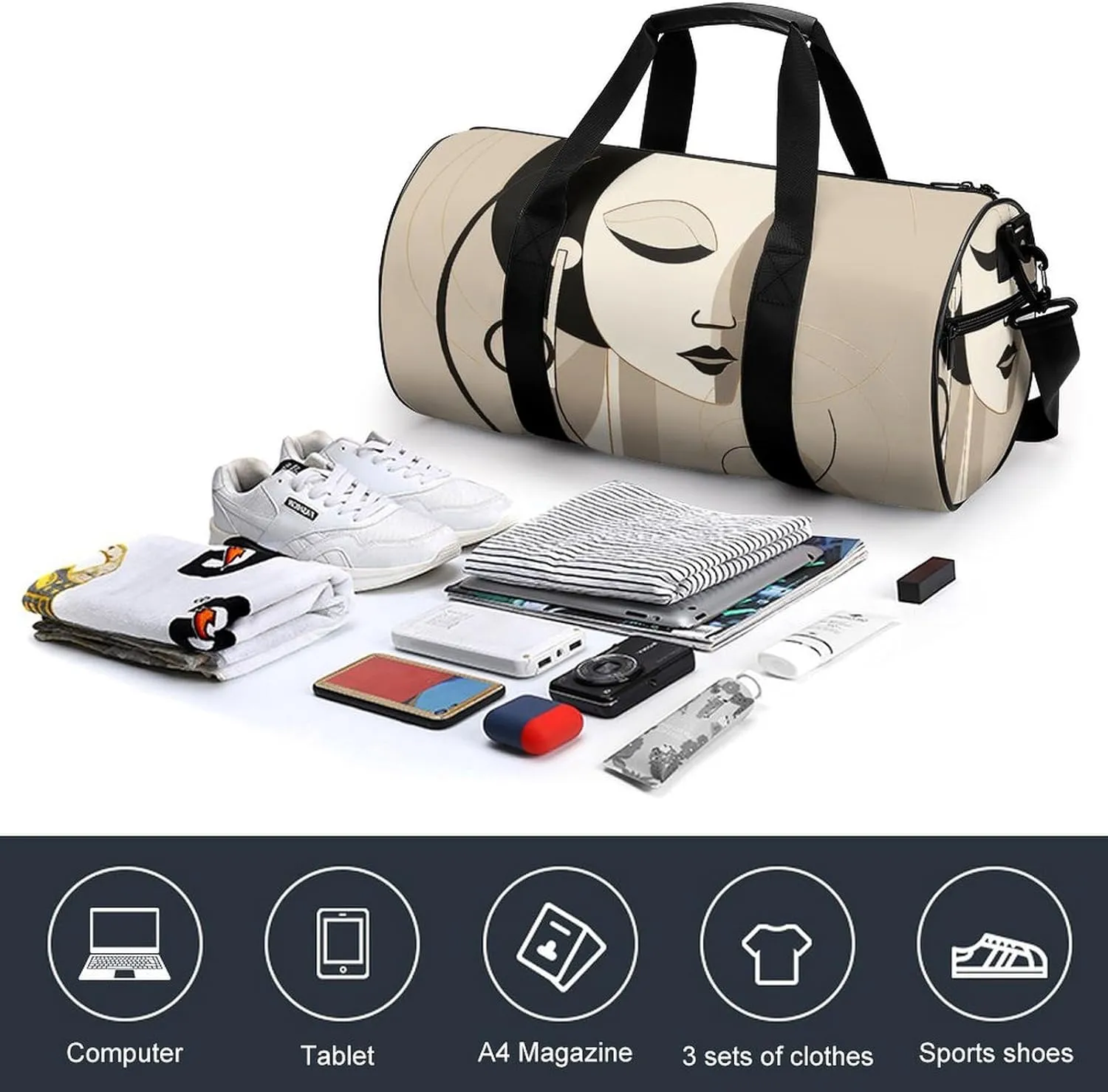 Travel Duffel Bag for Men And Women,Face And Earrings Waterproof Sports Fitness Bag Portable Travel Duffel Bag