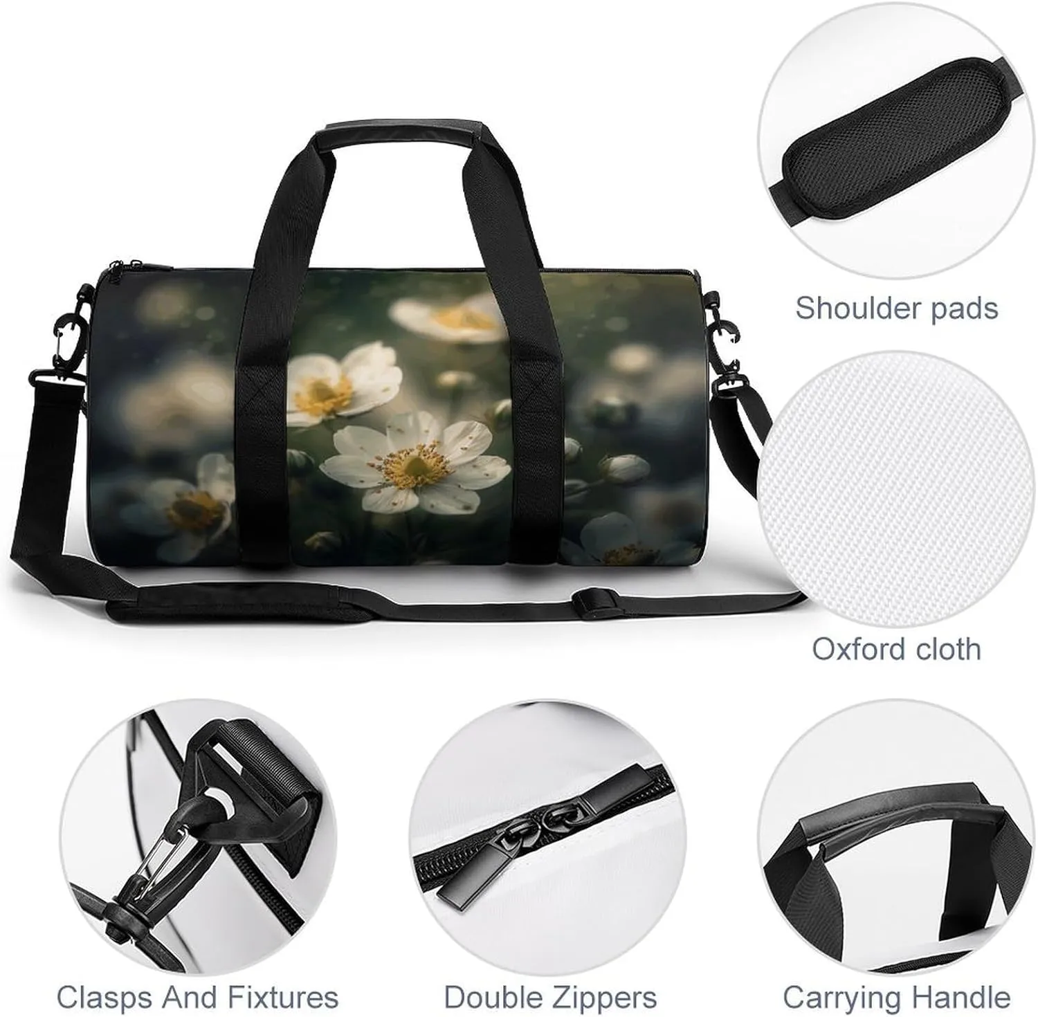 Travel Duffel Bag for Men And Women,Flowers Are White Waterproof Sports Fitness Bag Portable Travel Duffel Bag
