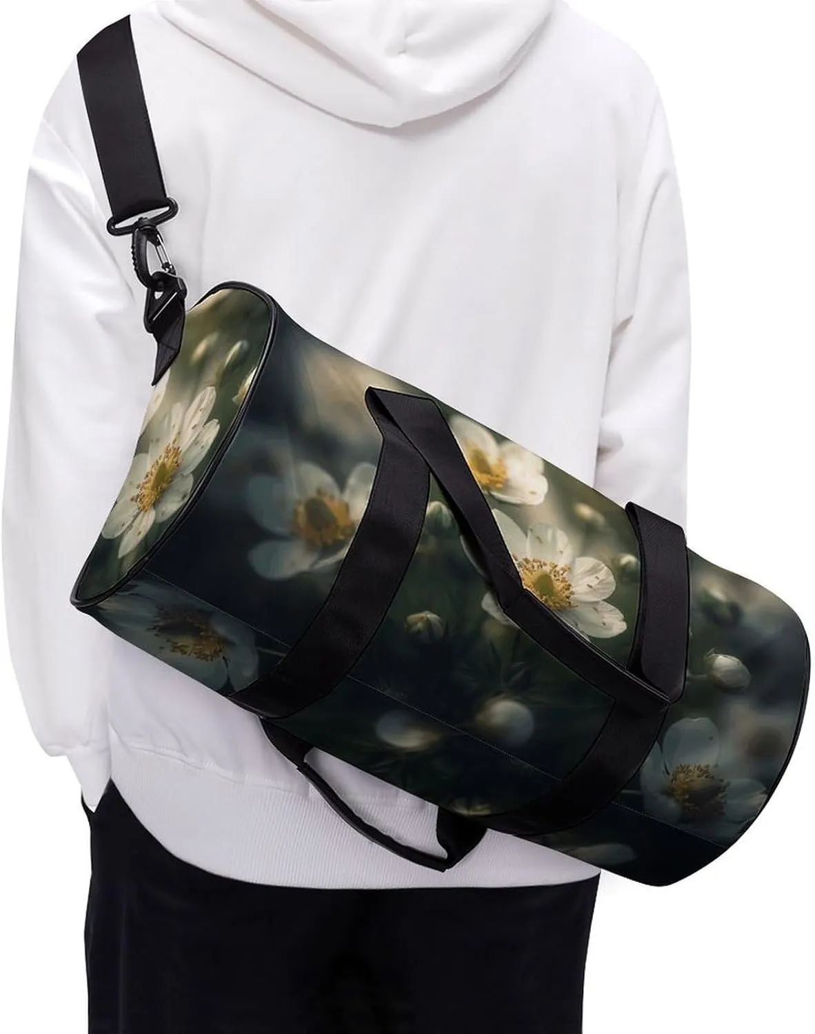 Travel Duffel Bag for Men And Women,Flowers Are White Waterproof Sports Fitness Bag Portable Travel Duffel Bag