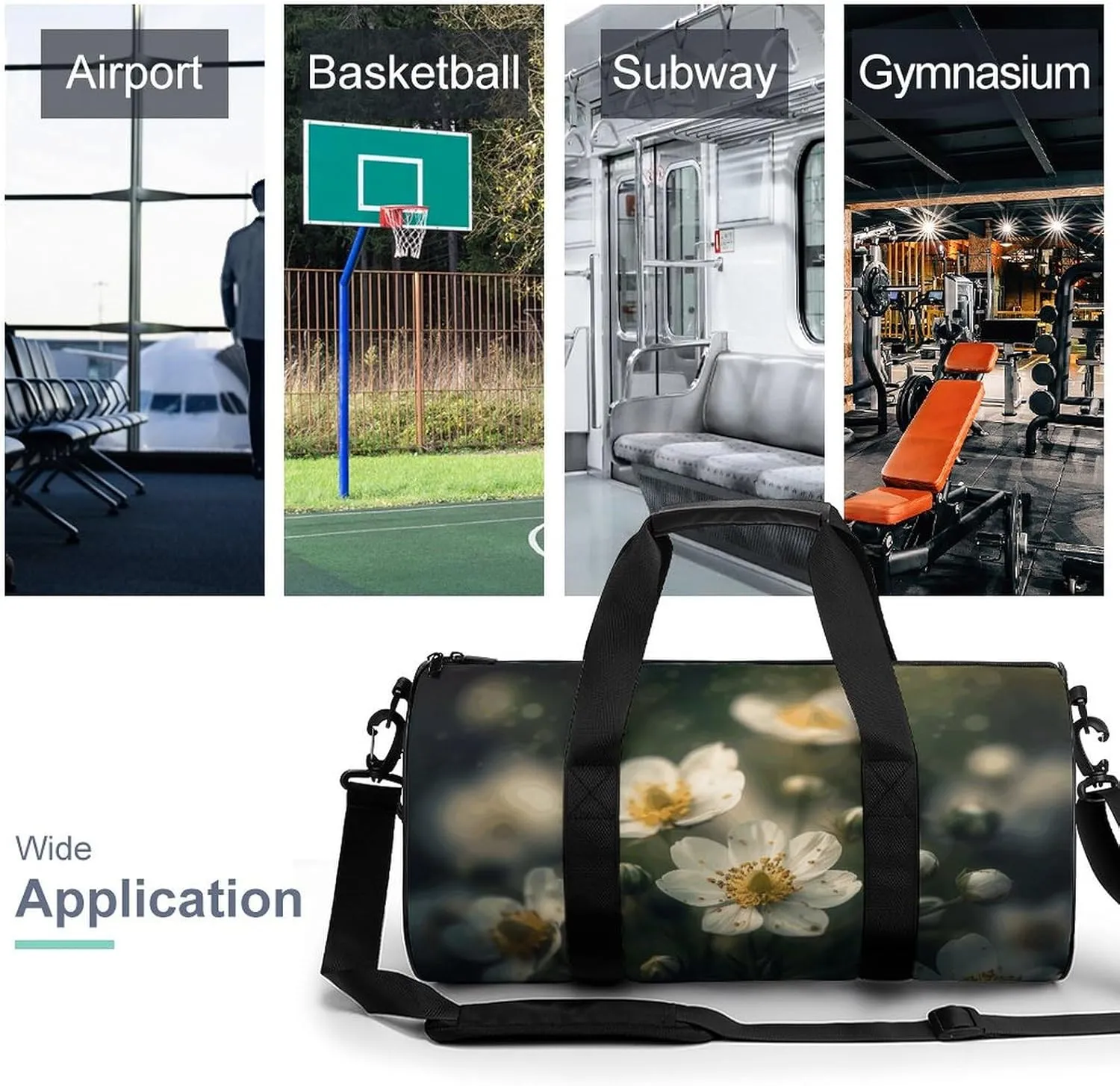 Travel Duffel Bag for Men And Women,Flowers Are White Waterproof Sports Fitness Bag Portable Travel Duffel Bag