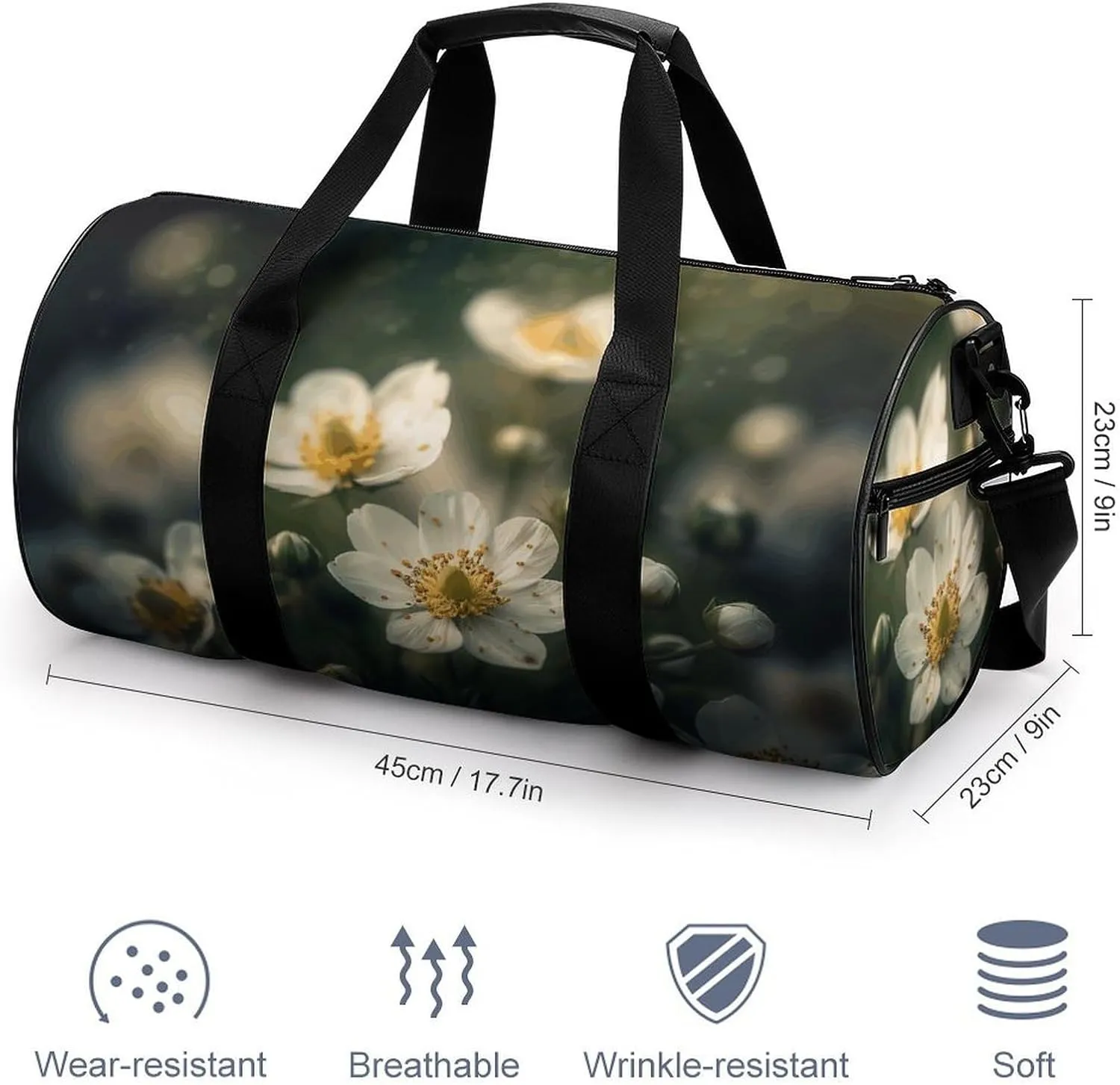 Travel Duffel Bag for Men And Women,Flowers Are White Waterproof Sports Fitness Bag Portable Travel Duffel Bag