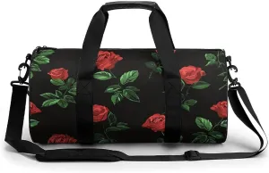 Travel Duffel Bag for Men And Women,Green Leaves Red Roses Waterproof Sports Fitness Bag Portable Travel Duffel Bag