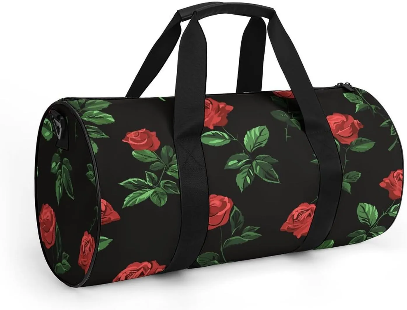 Travel Duffel Bag for Men And Women,Green Leaves Red Roses Waterproof Sports Fitness Bag Portable Travel Duffel Bag